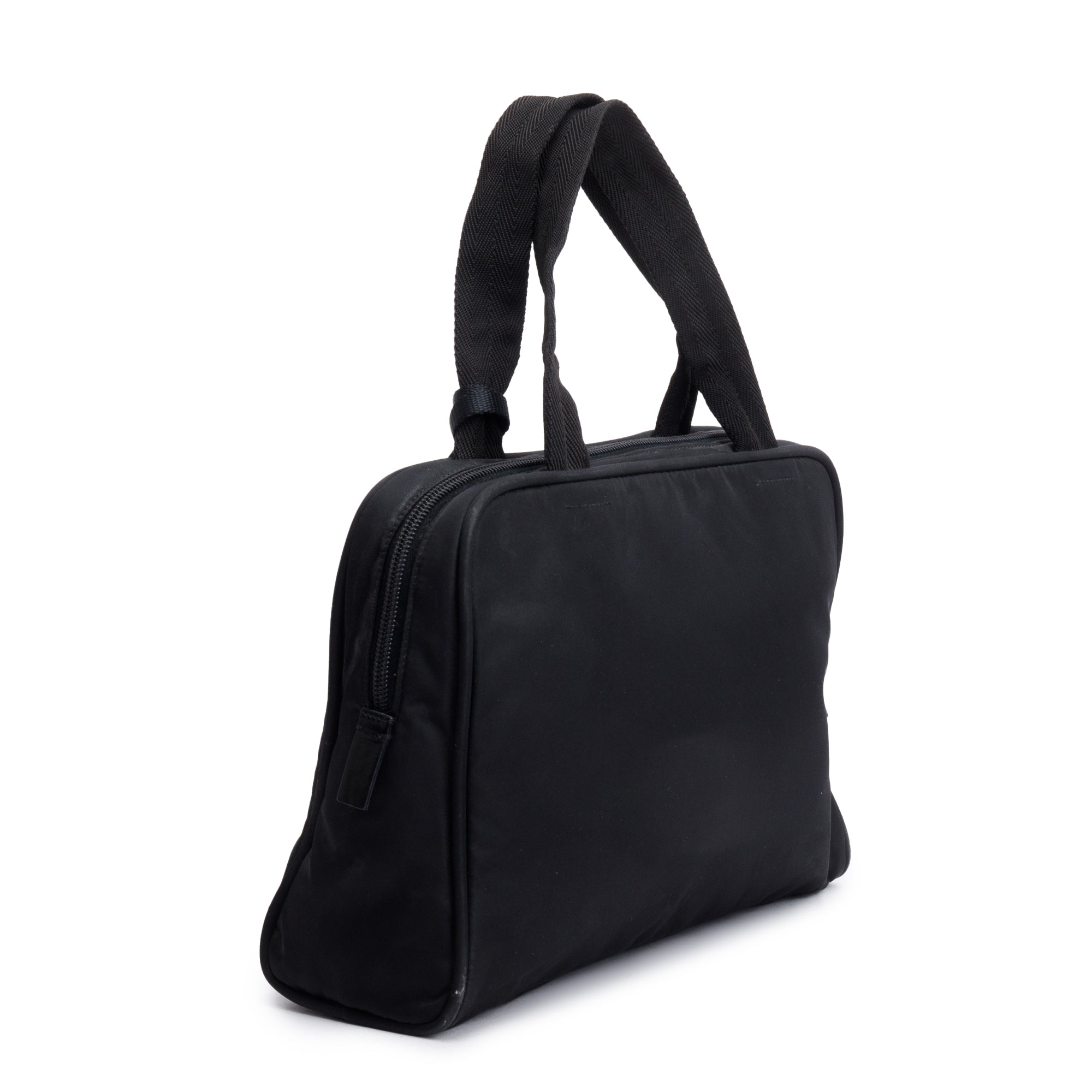 Prada Vintage Black Leather-Trimmed Tessuto Nylon Shoulder Bag