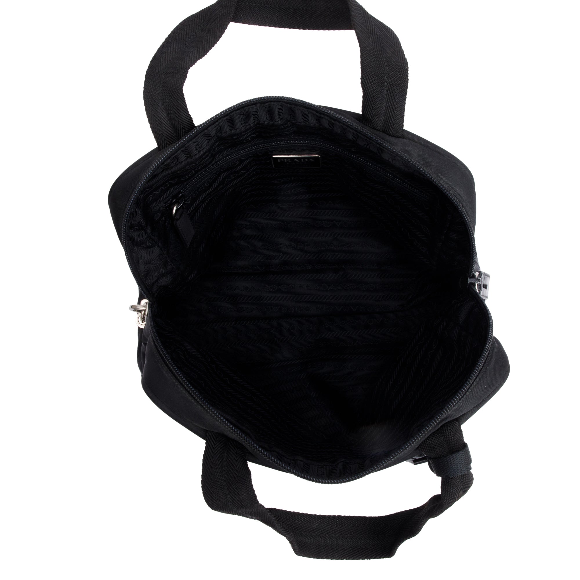 Prada Vintage Black Leather-Trimmed Tessuto Nylon Shoulder Bag