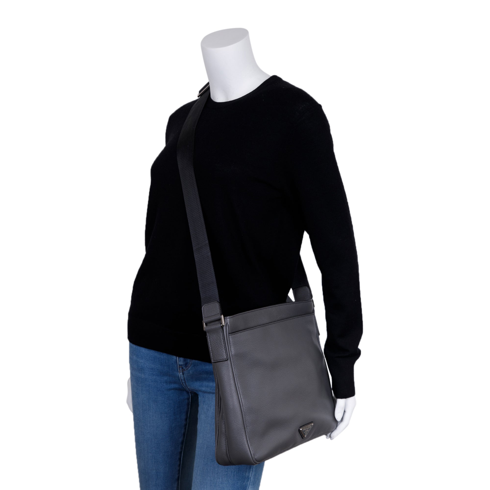 Prada Vitello Daino Front Pocket Zip Messenger Bag