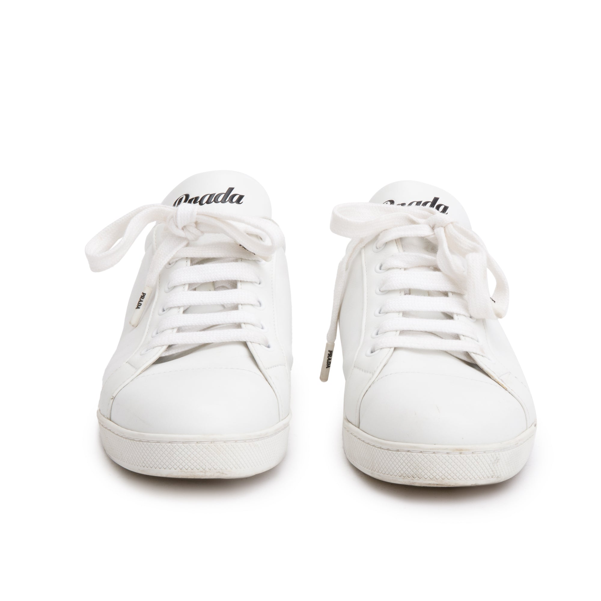 Prada White Calfskin Leather Basket Sneakers, Size 40