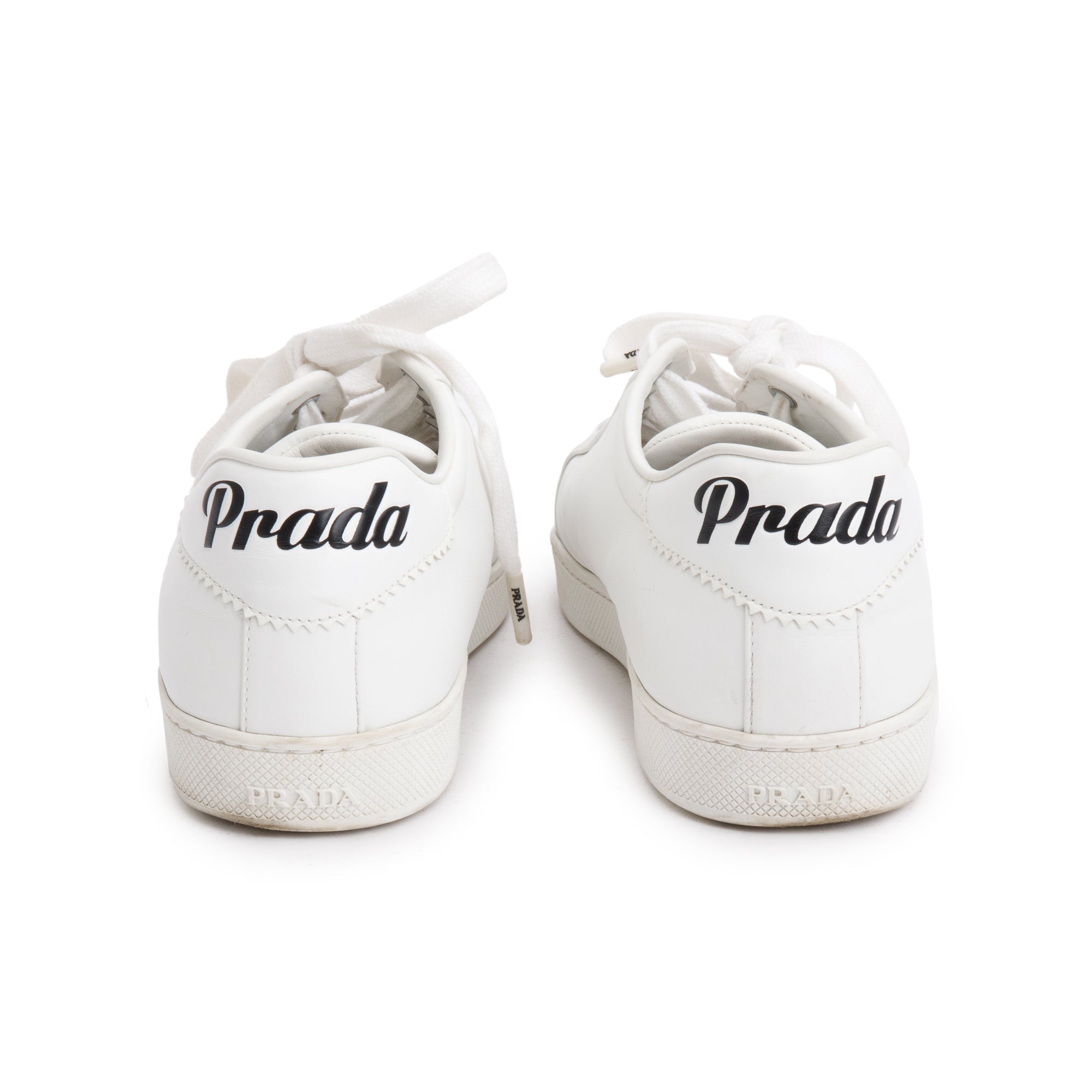 Prada White Calfskin Leather Basket Sneakers, Size 40