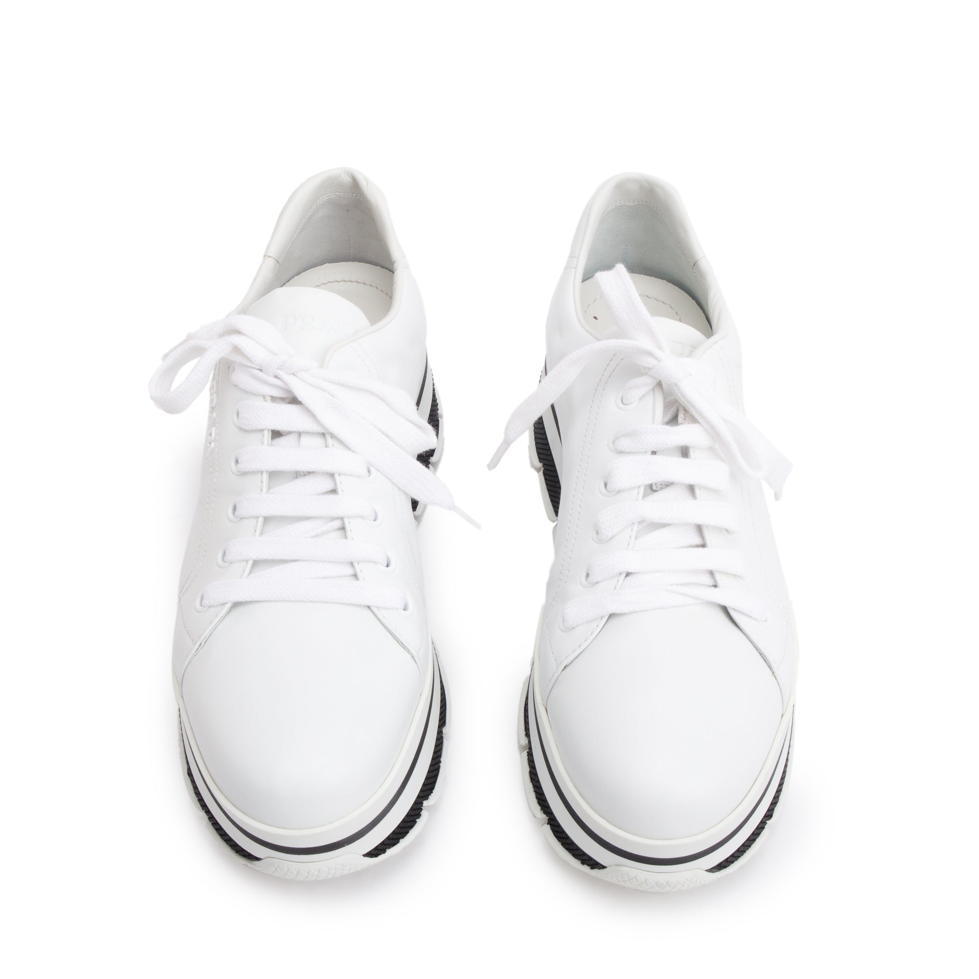 Prada White Calfskin Leather Linea Rossa Platform Sneakers, Size 39.5 w/ Box