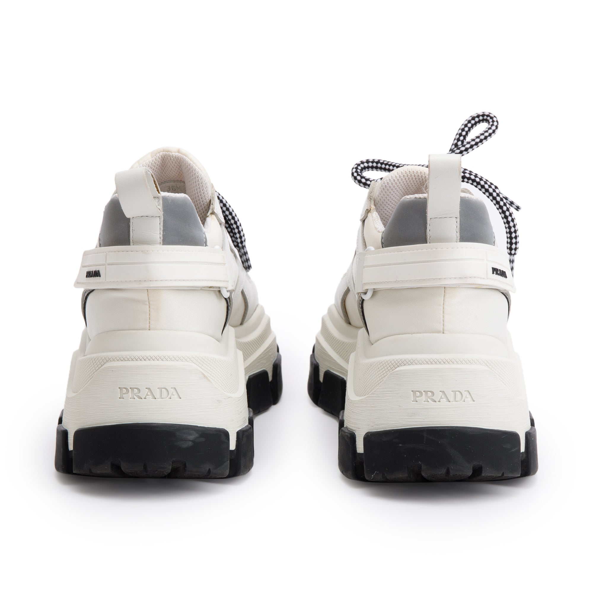 Prada White Calfskin Nylon Pegasus Sneakers, Size 36.5 w/ Box