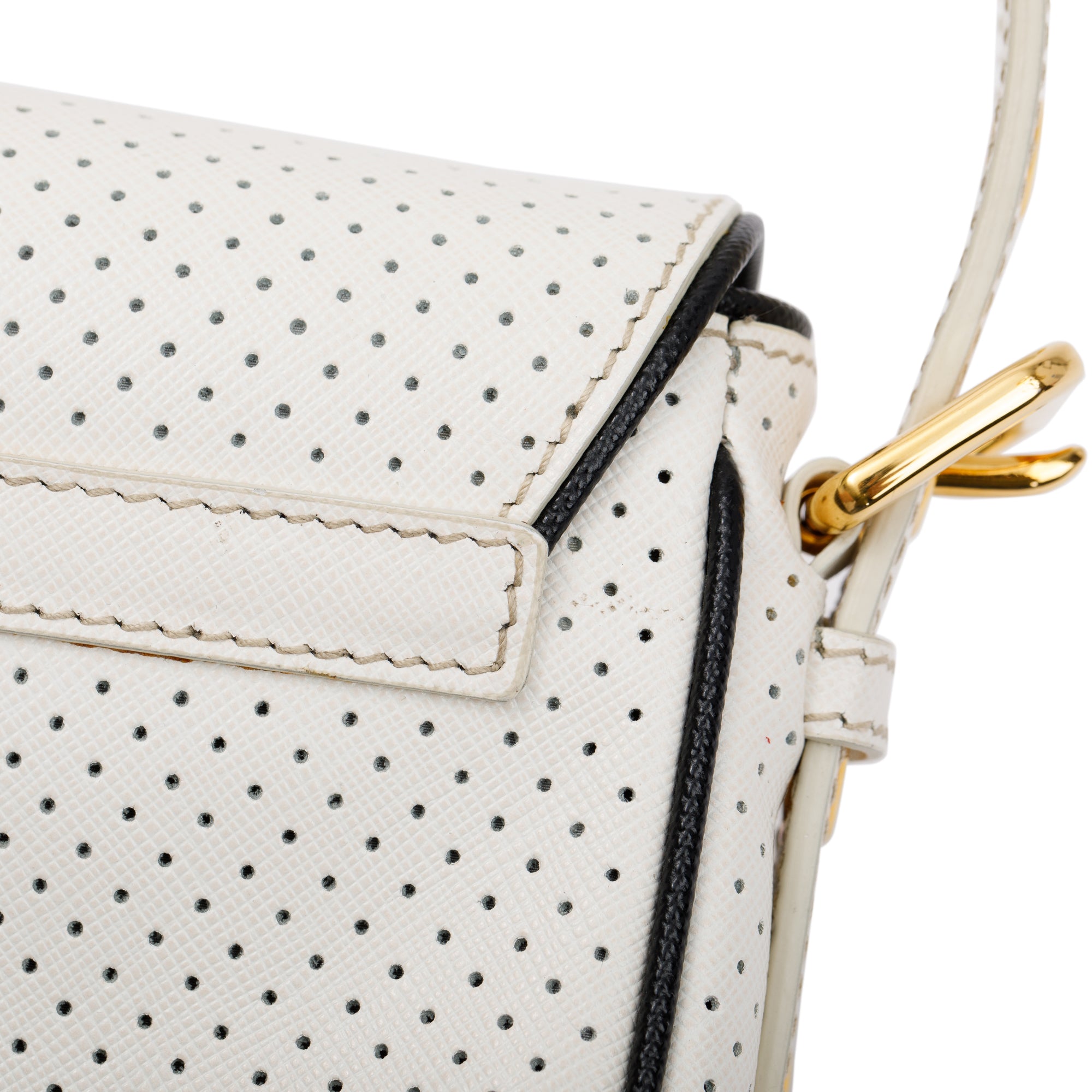 Prada White Perforated Saffiano Leather Fori Baguette Bag