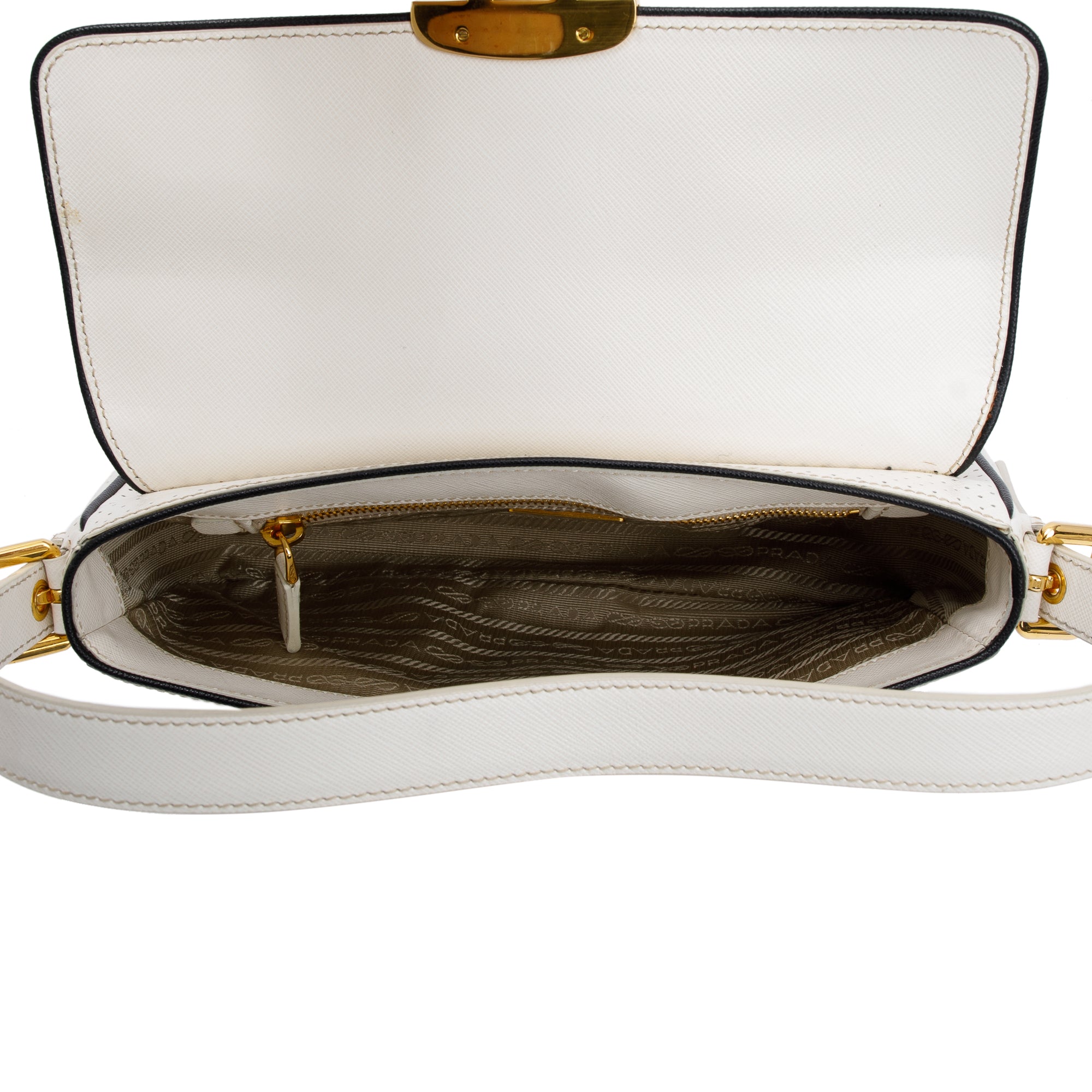 Prada White Perforated Saffiano Leather Fori Baguette Bag