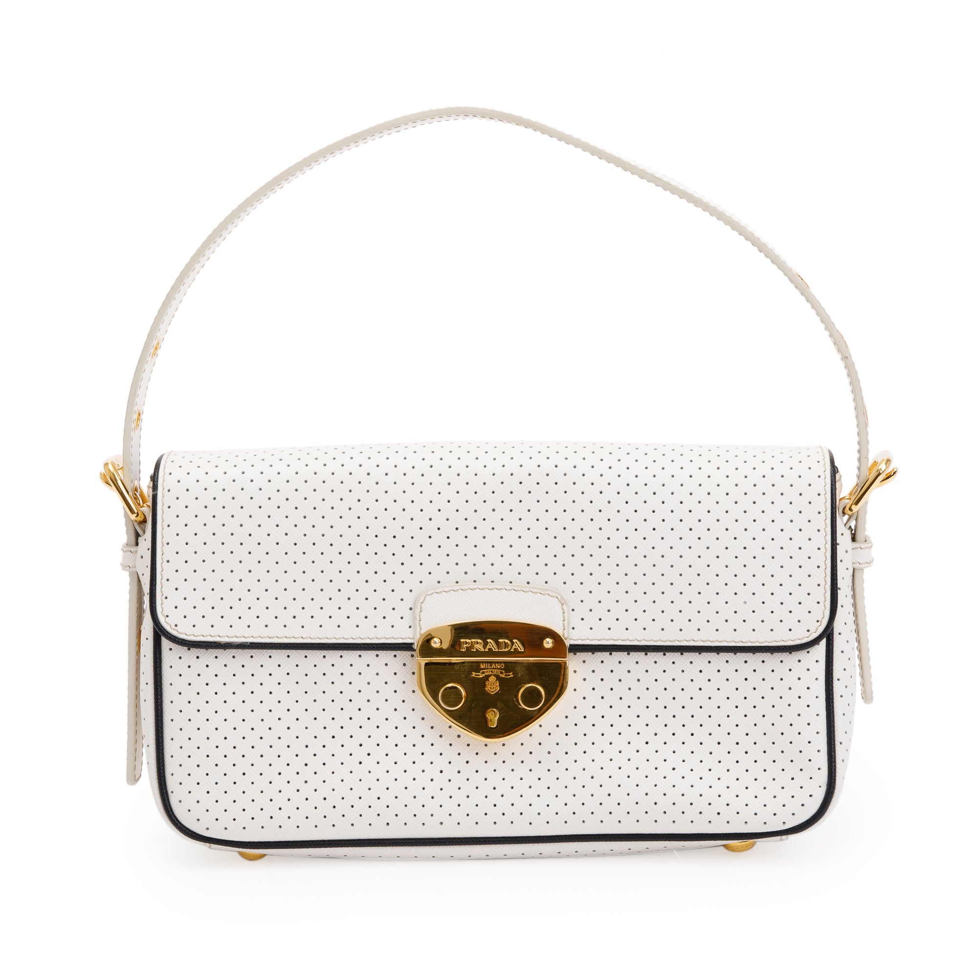 Prada White Perforated Saffiano Leather Fori Baguette Bag