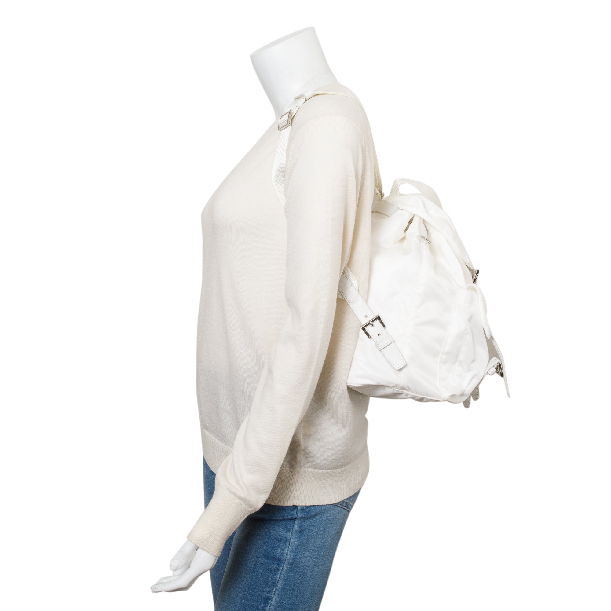 Prada White Re-Nylon Saffiano Medium Backpack w/ Pouch