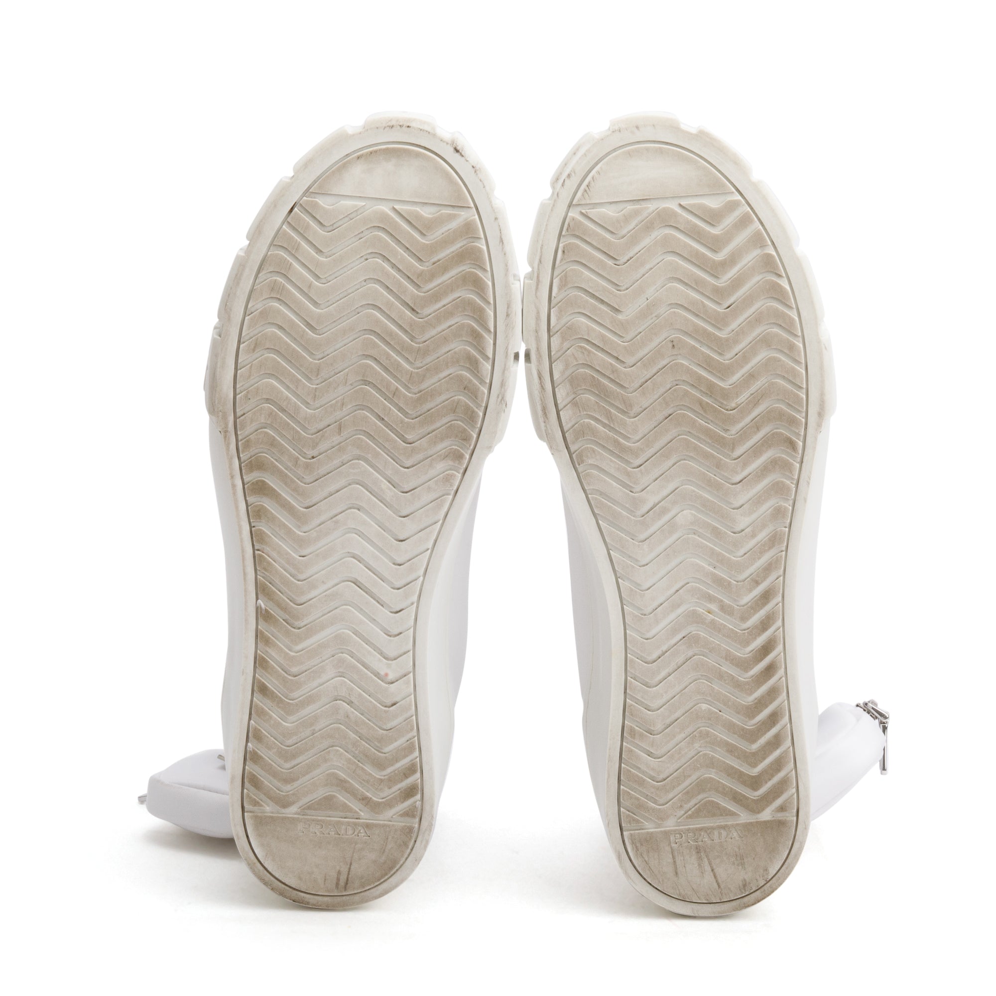 Prada White Re-Nylon Wheel High-Top Sneakers w/ Pouch, Size 11