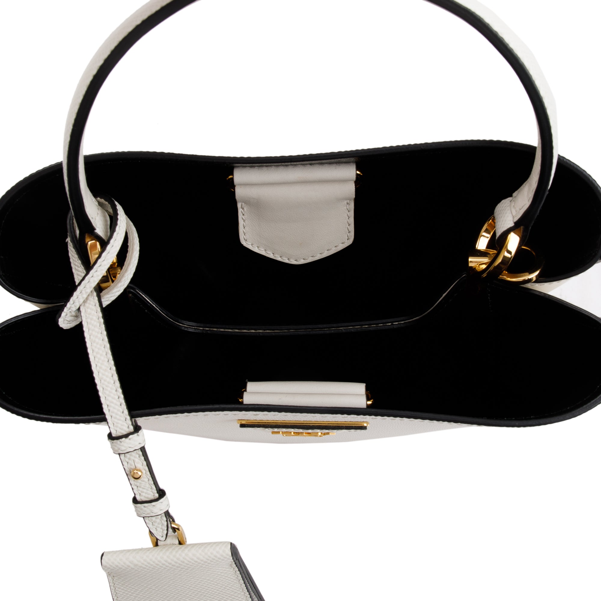 Prada White Saffiano Cuir Medium Panier Bag w/ Strap
