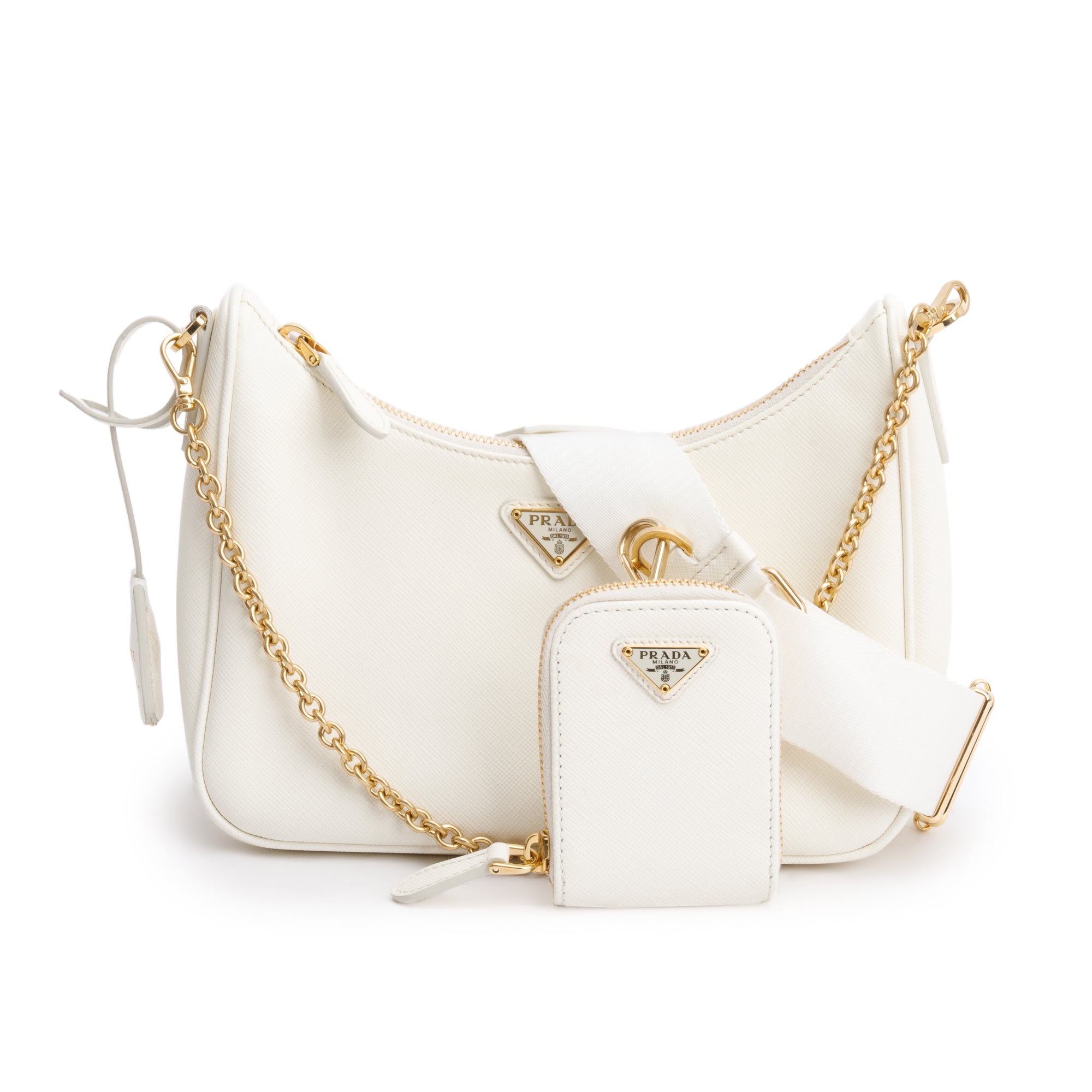 Prada White Saffiano Leather Re-Edition 2005 Shoulder Bag