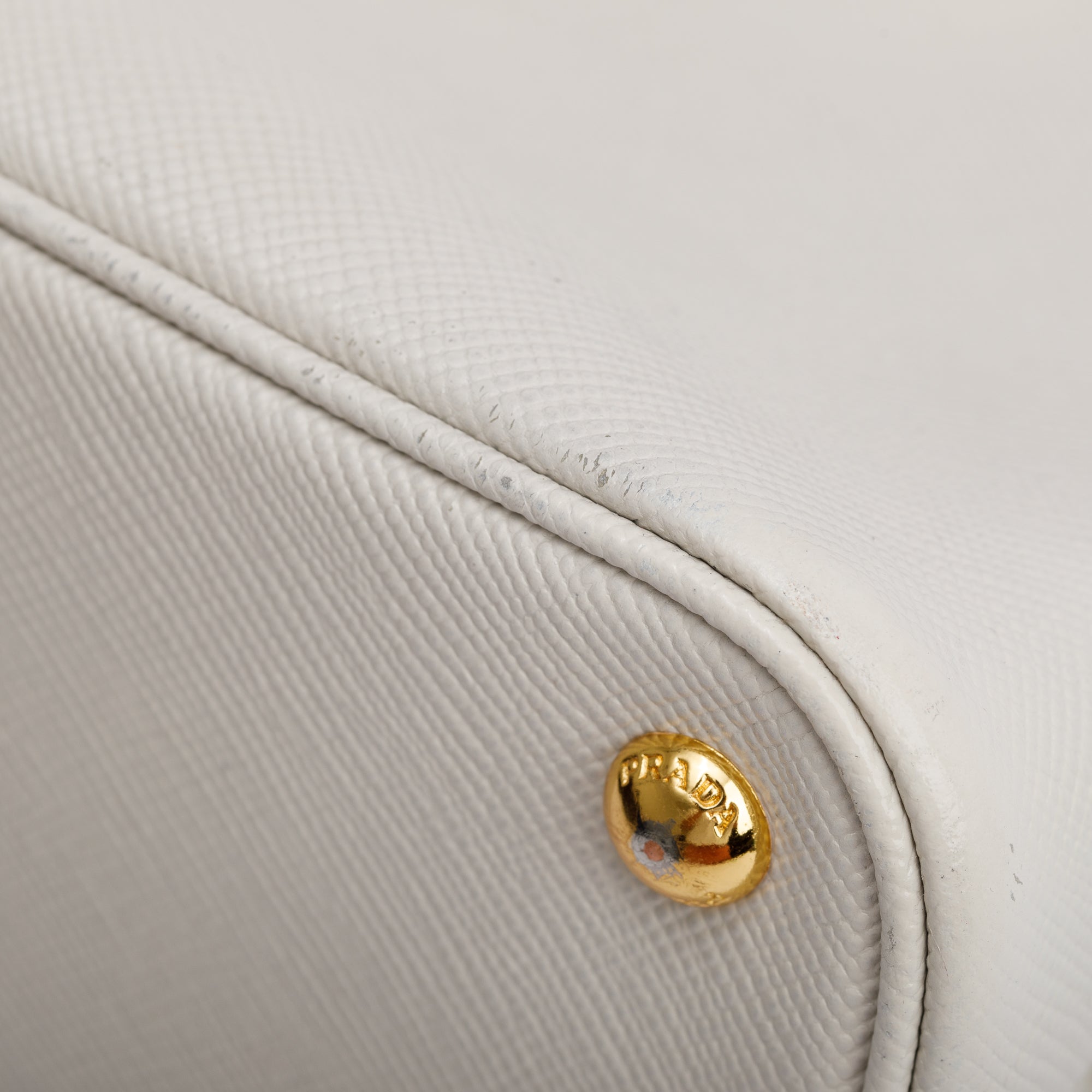 Prada White Saffiano Lux Medium Cuir Double Tote w/ Strap