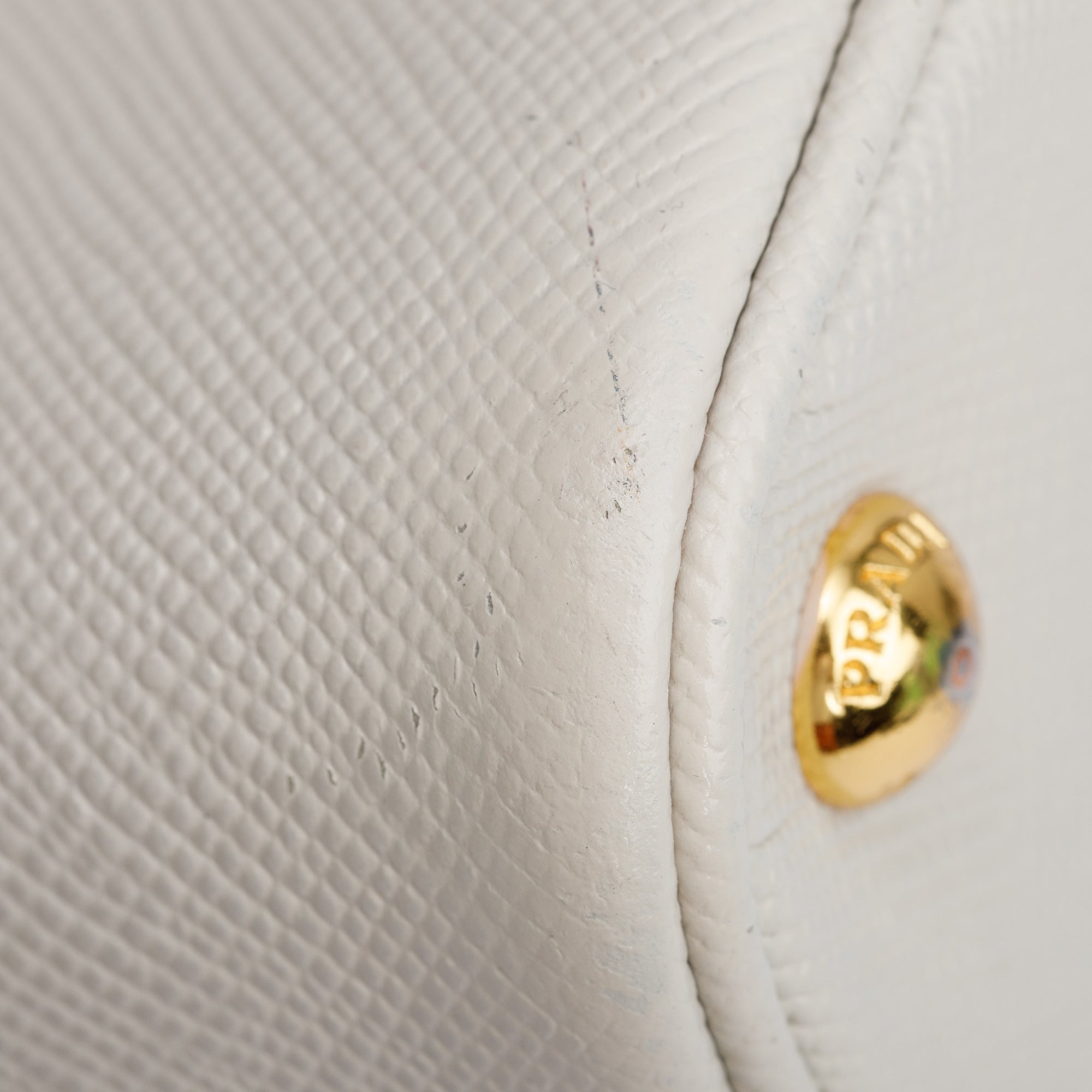 Prada White Saffiano Lux Medium Cuir Double Tote w/ Strap