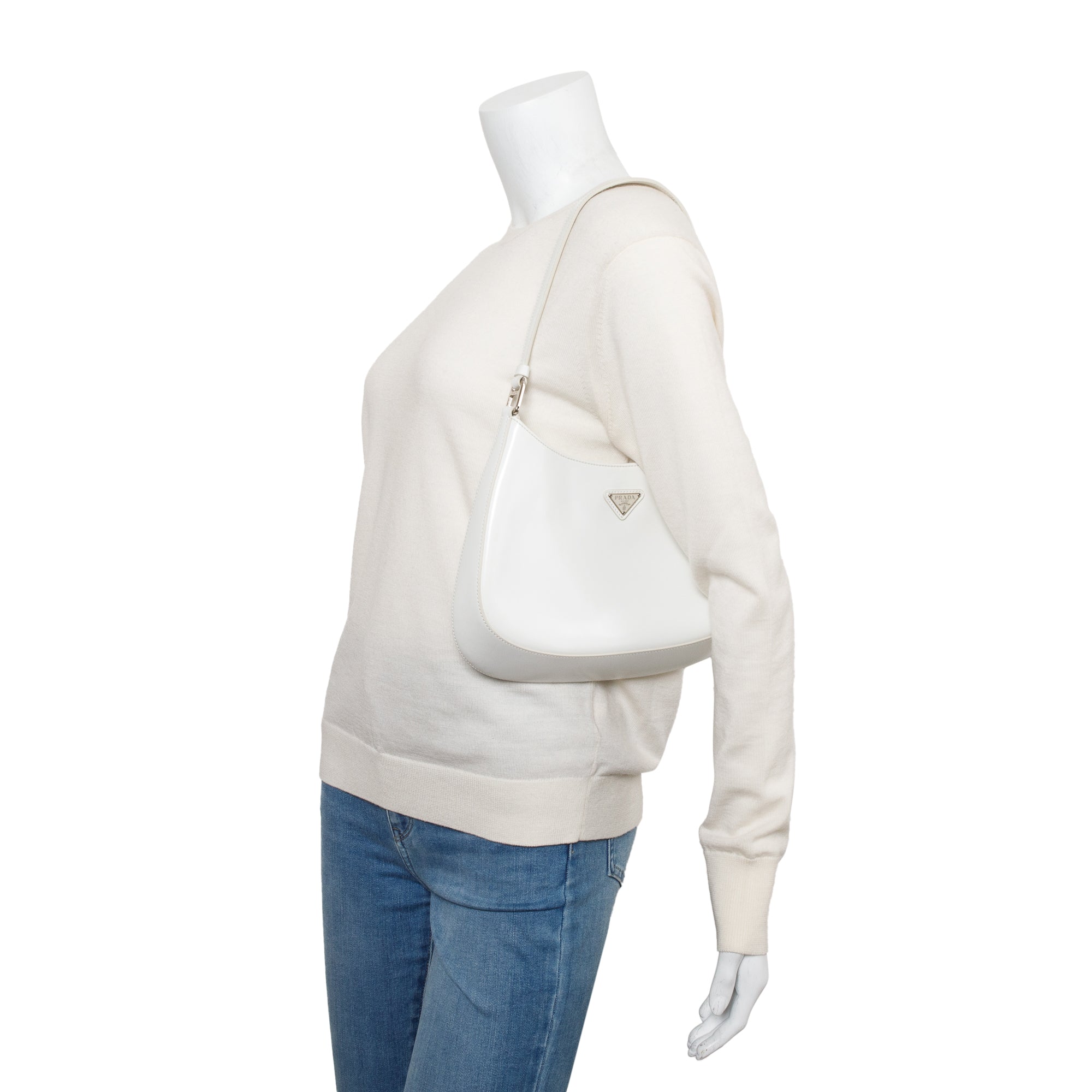 Prada White Spazzolato Leather Cleo Bag