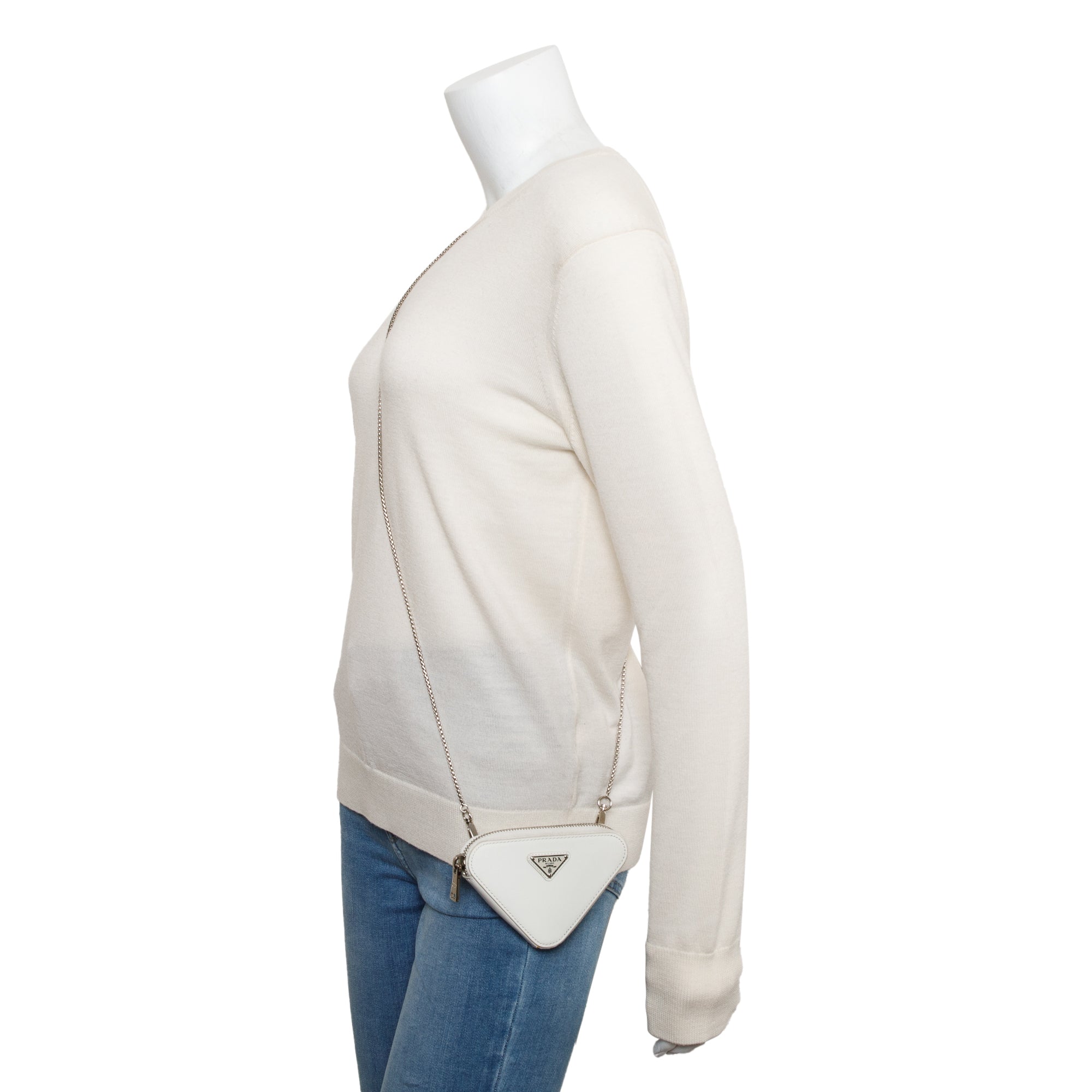 Prada White Spazzolato Leather Mini Triangle Crossbody Bag
