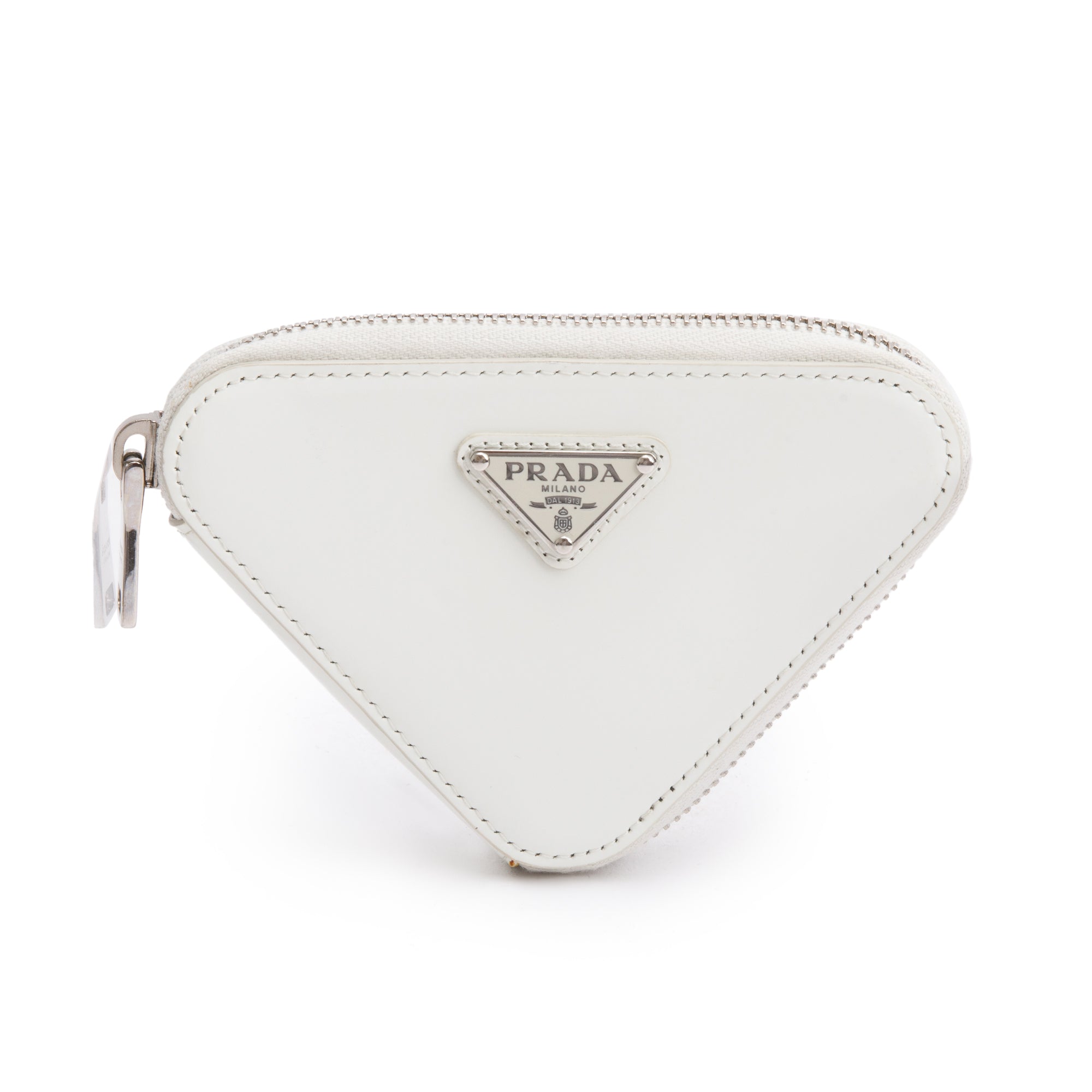 Prada White Spazzolato Leather Mini Triangle Crossbody Bag