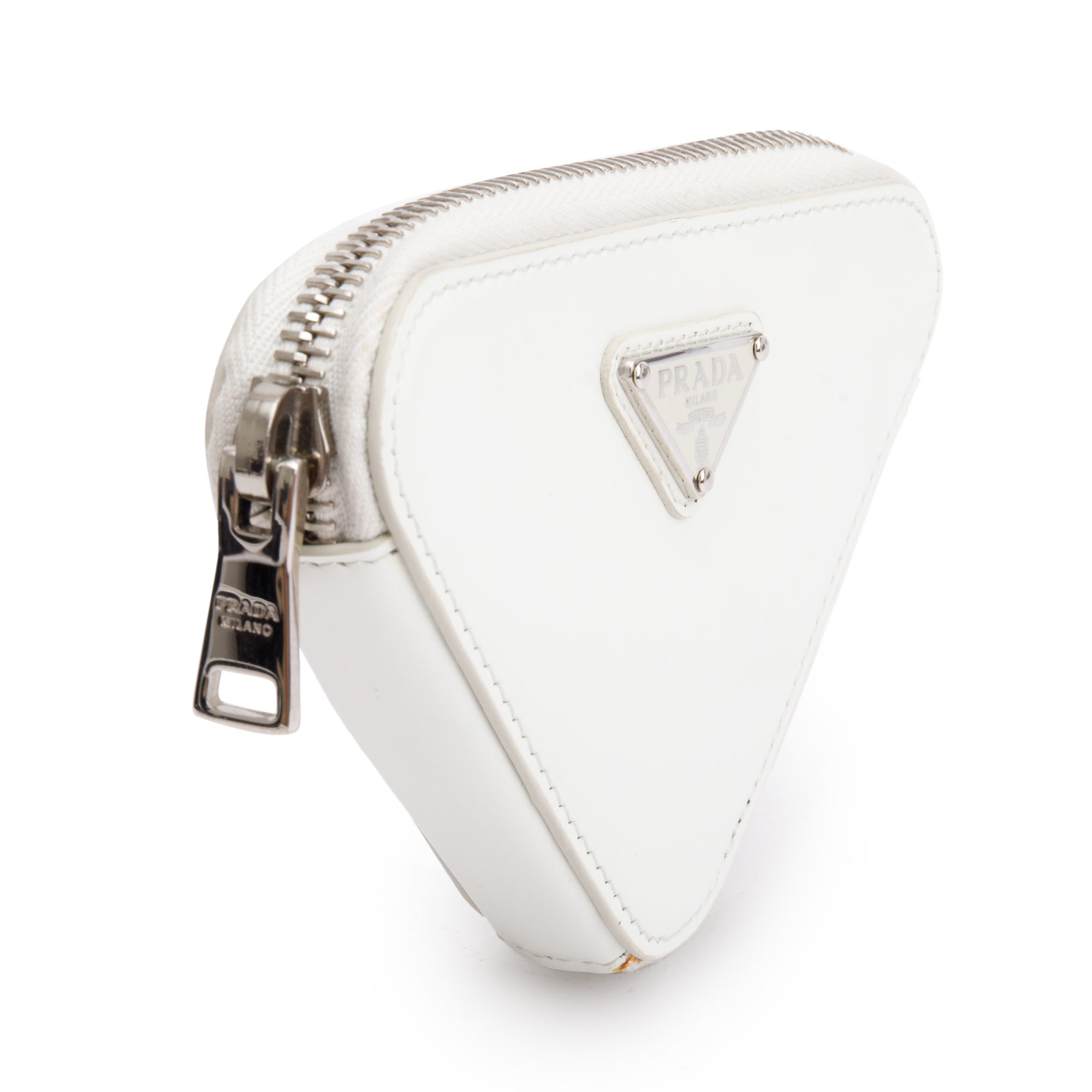 Prada White Spazzolato Leather Mini Triangle Crossbody Bag