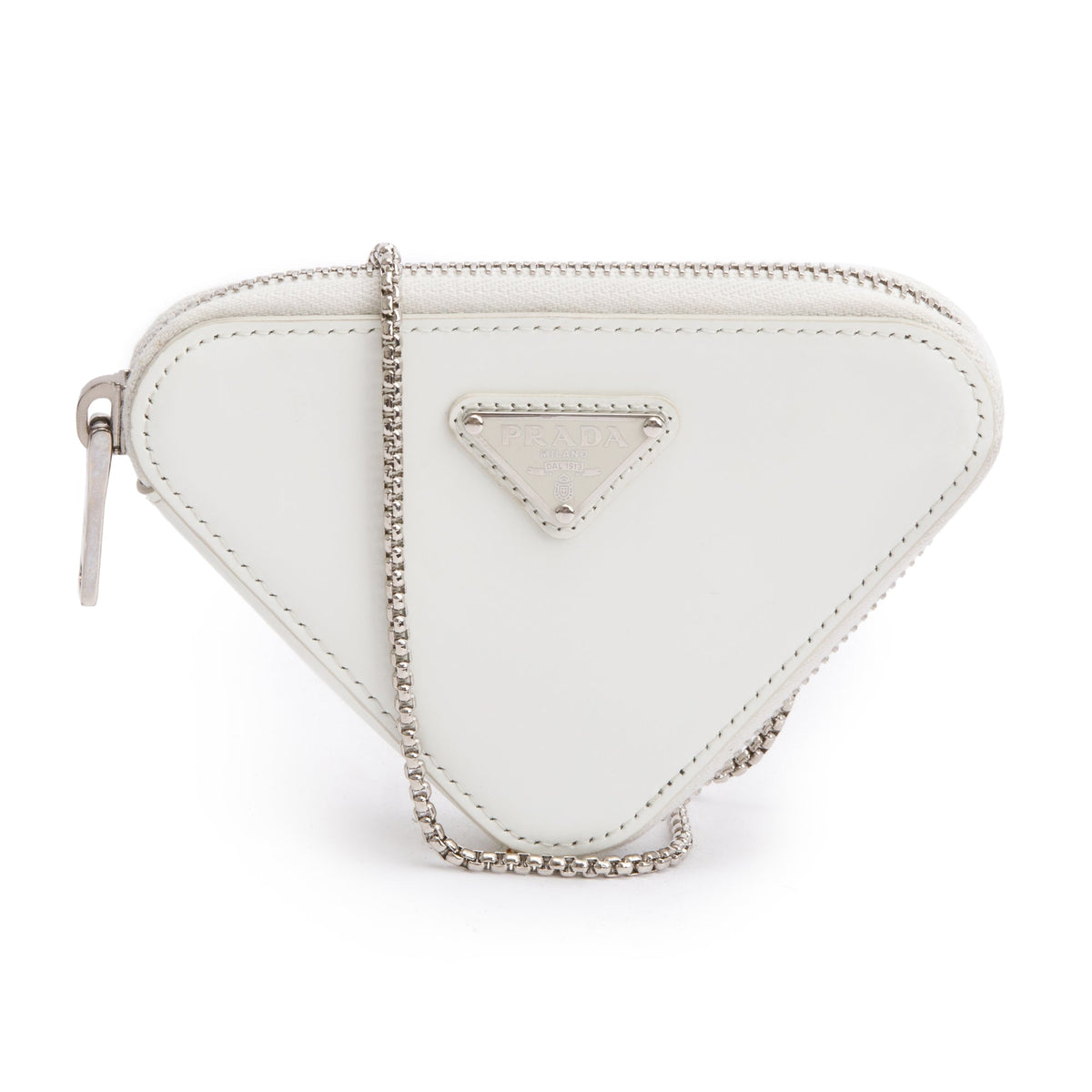 Prada White Spazzolato Leather Mini Triangle Crossbody Bag – OLIVER'S