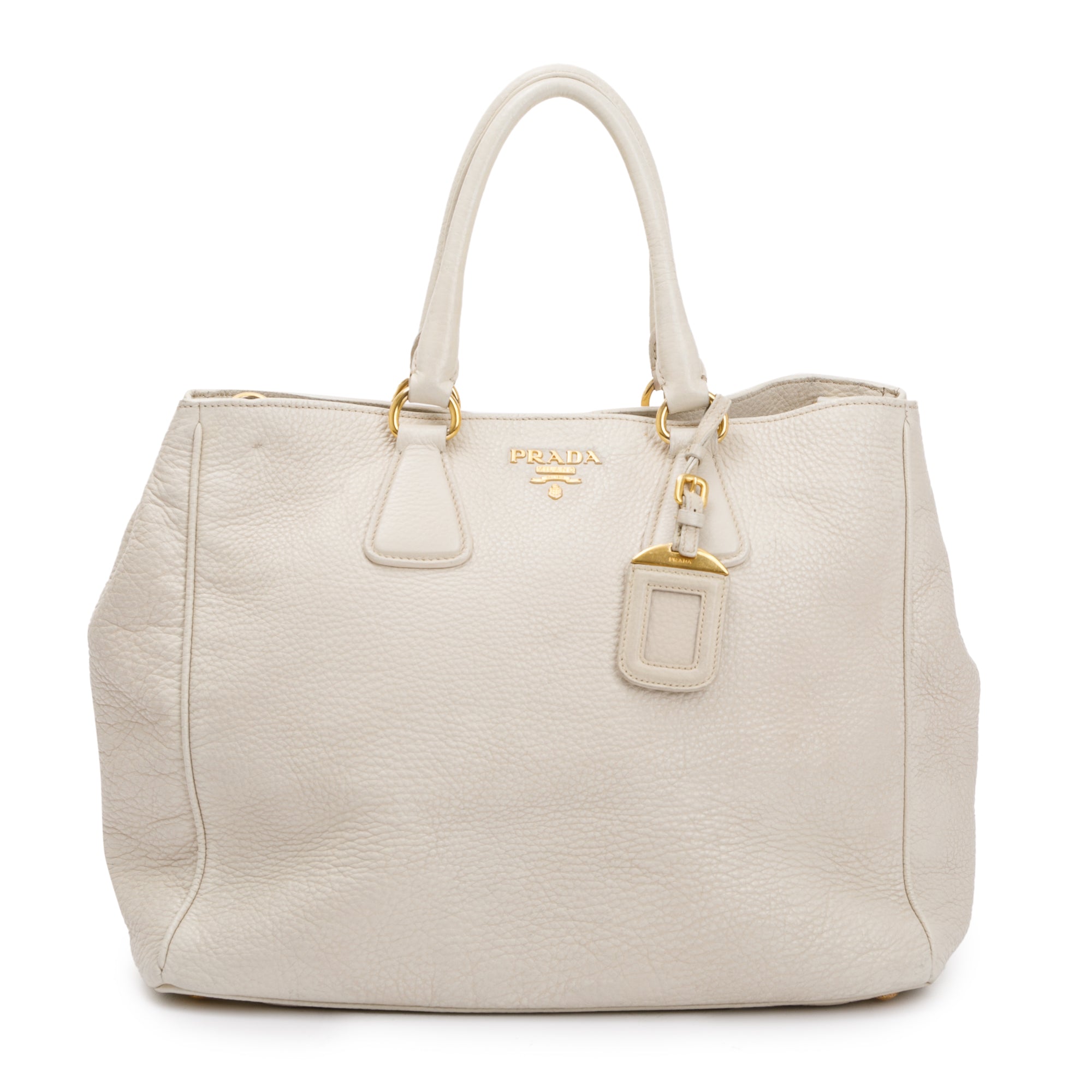 Prada White Vitello Daino Leather Tote w/ Strap