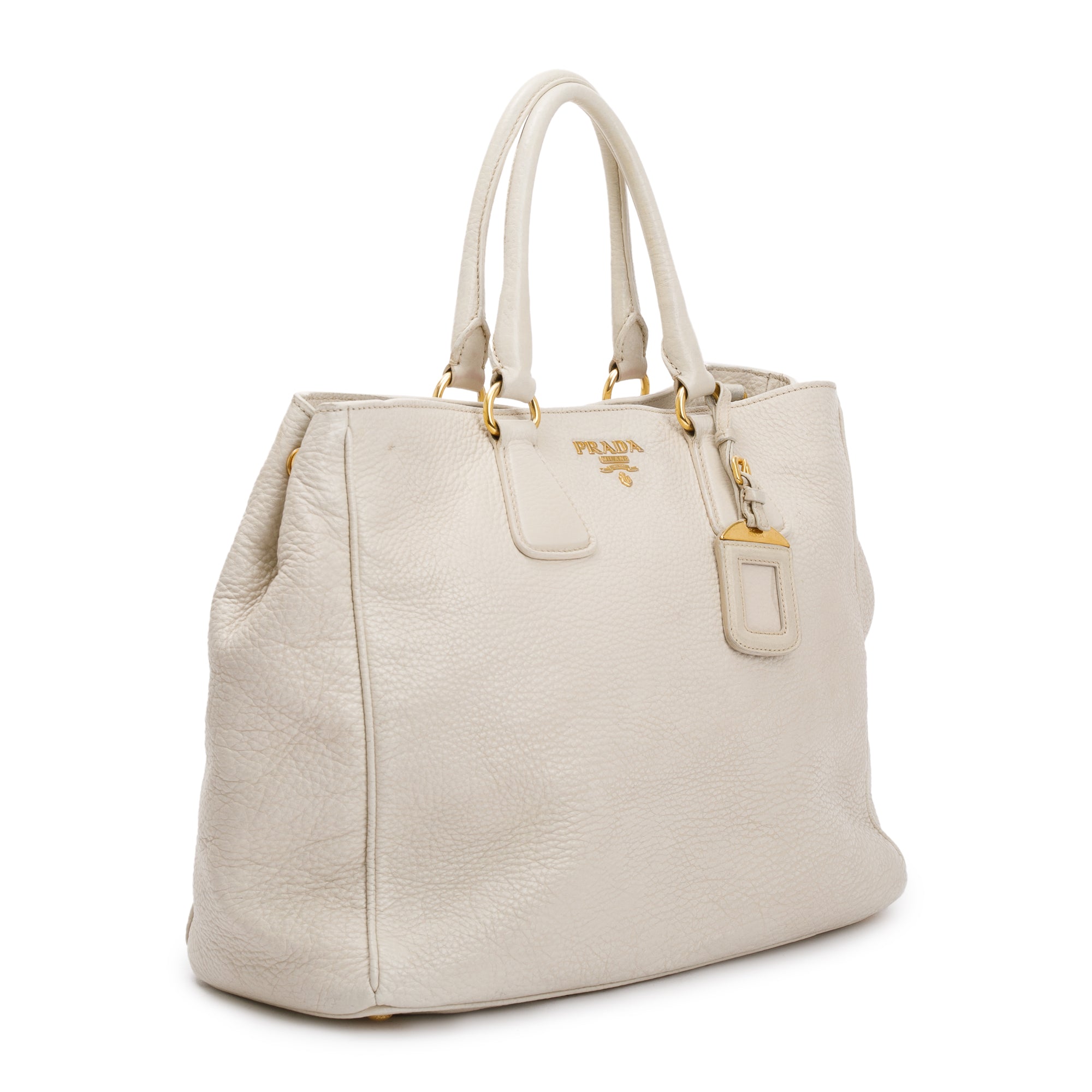 Prada White Vitello Daino Leather Tote w/ Strap