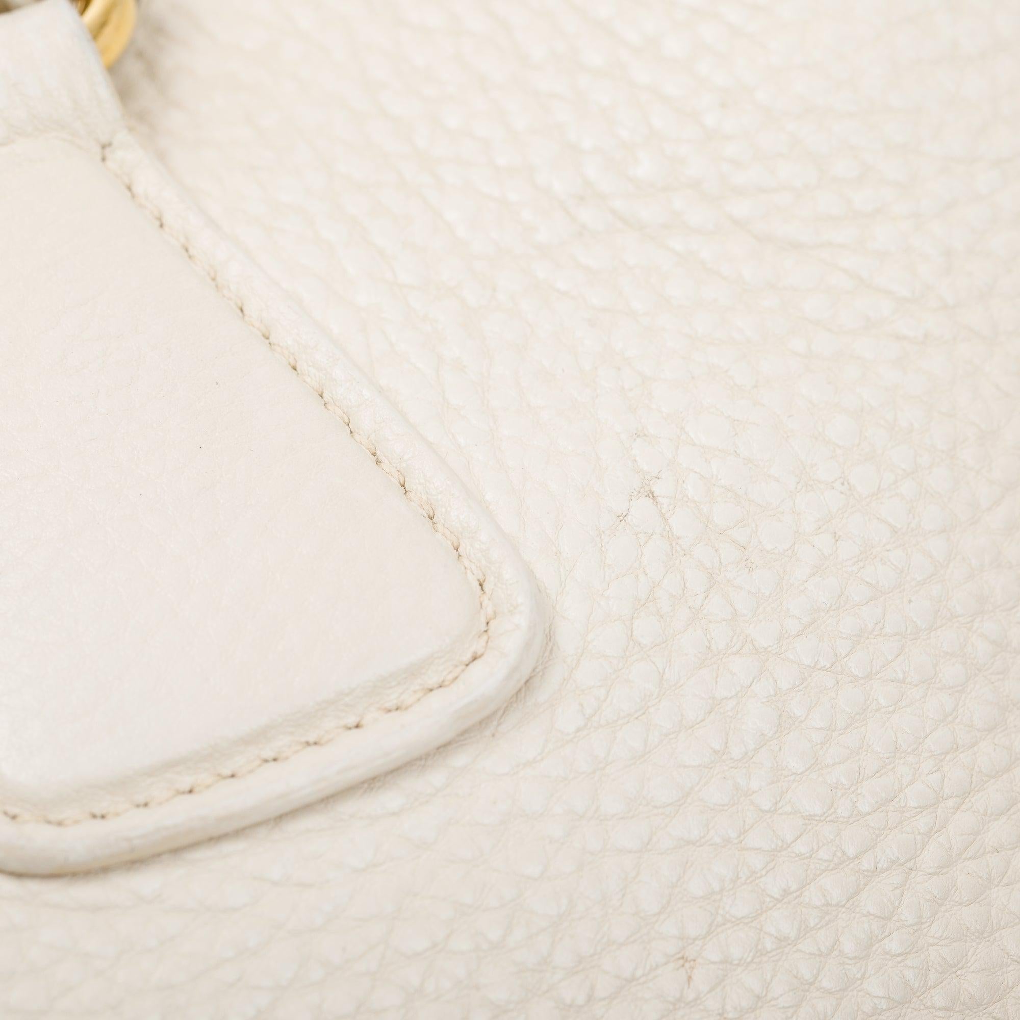 Prada White Vitello Daino Leather Tote w/ Strap