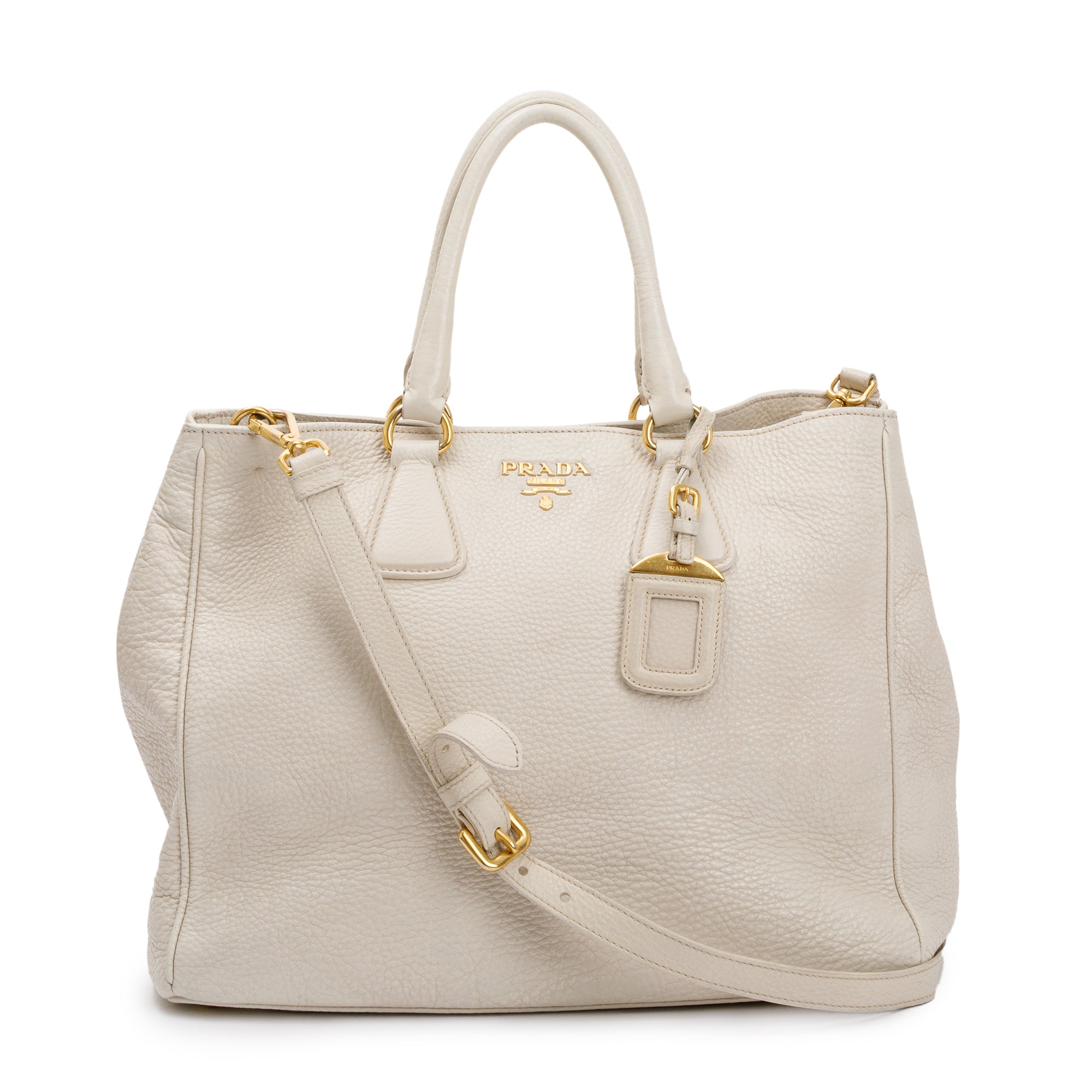 Prada White Vitello Daino Leather Tote w/ Strap