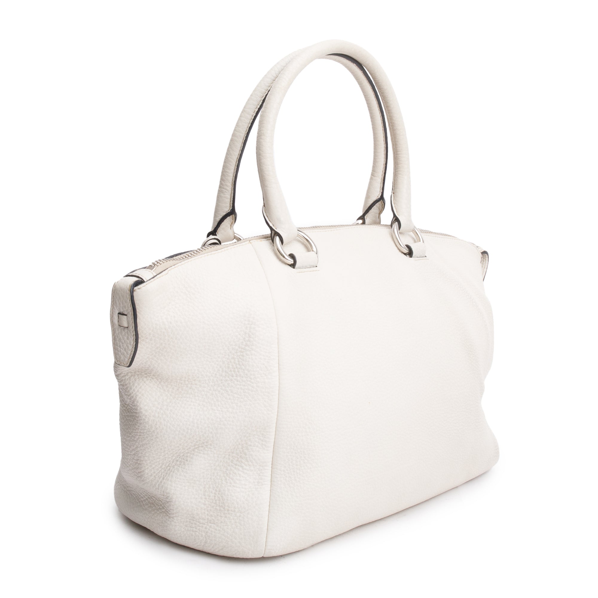 Prada White Vitello Daino Leather Zip Tote
