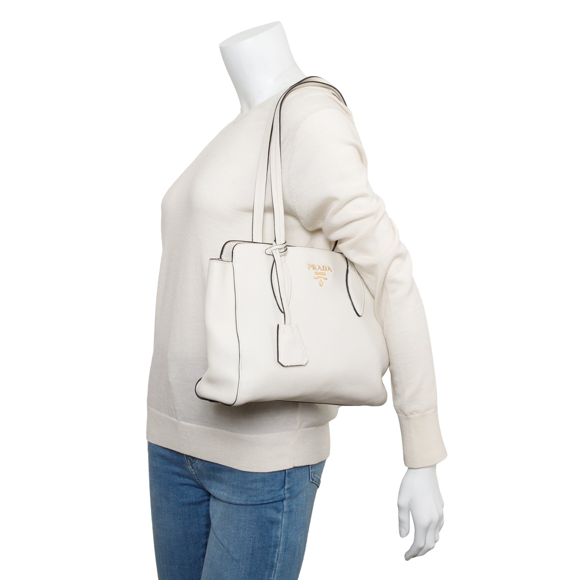Prada White Vitello Phenix Shopping Tote