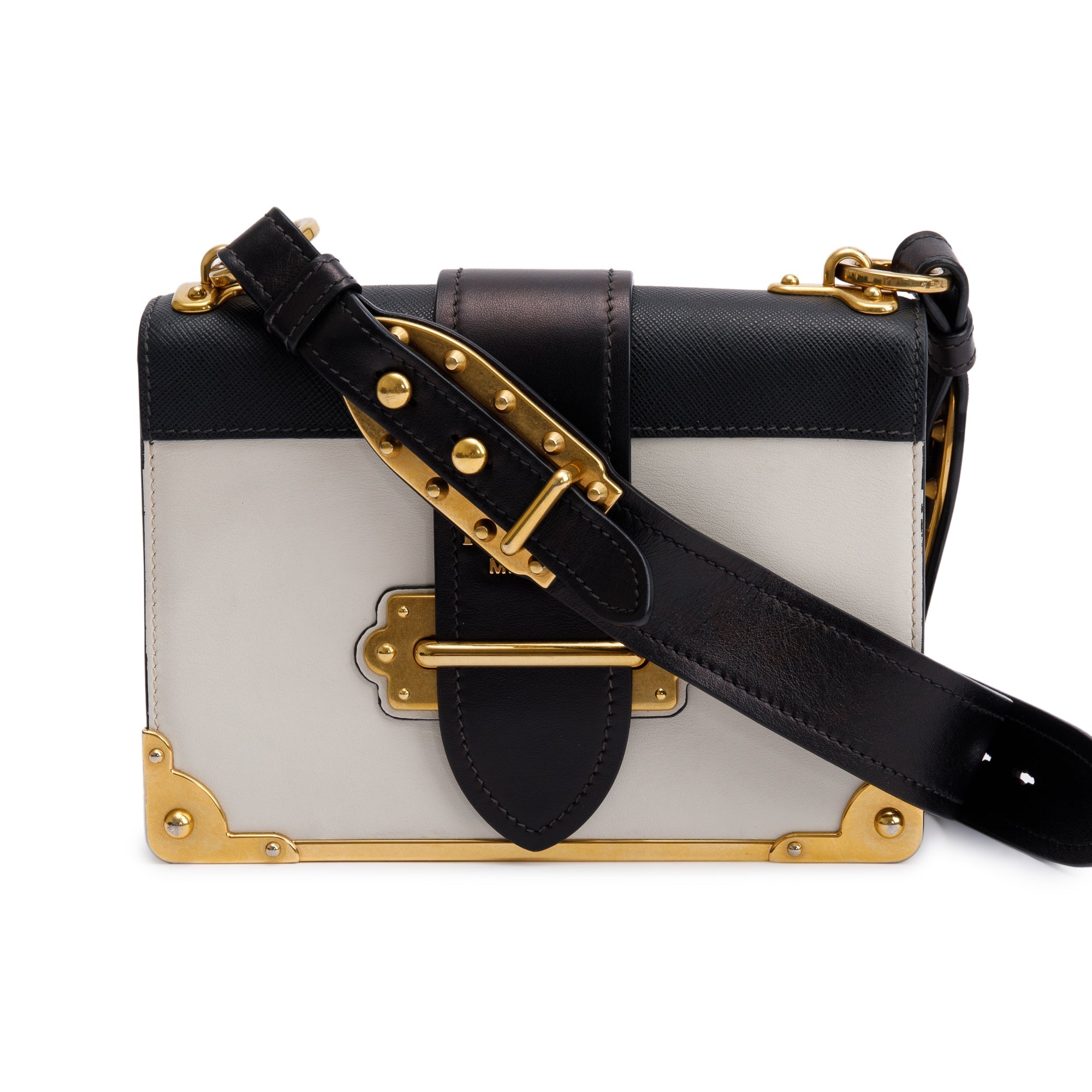 Prada White/Black City Calf Saffiano Cahier Bag w/ Receipt & Authenticity Card