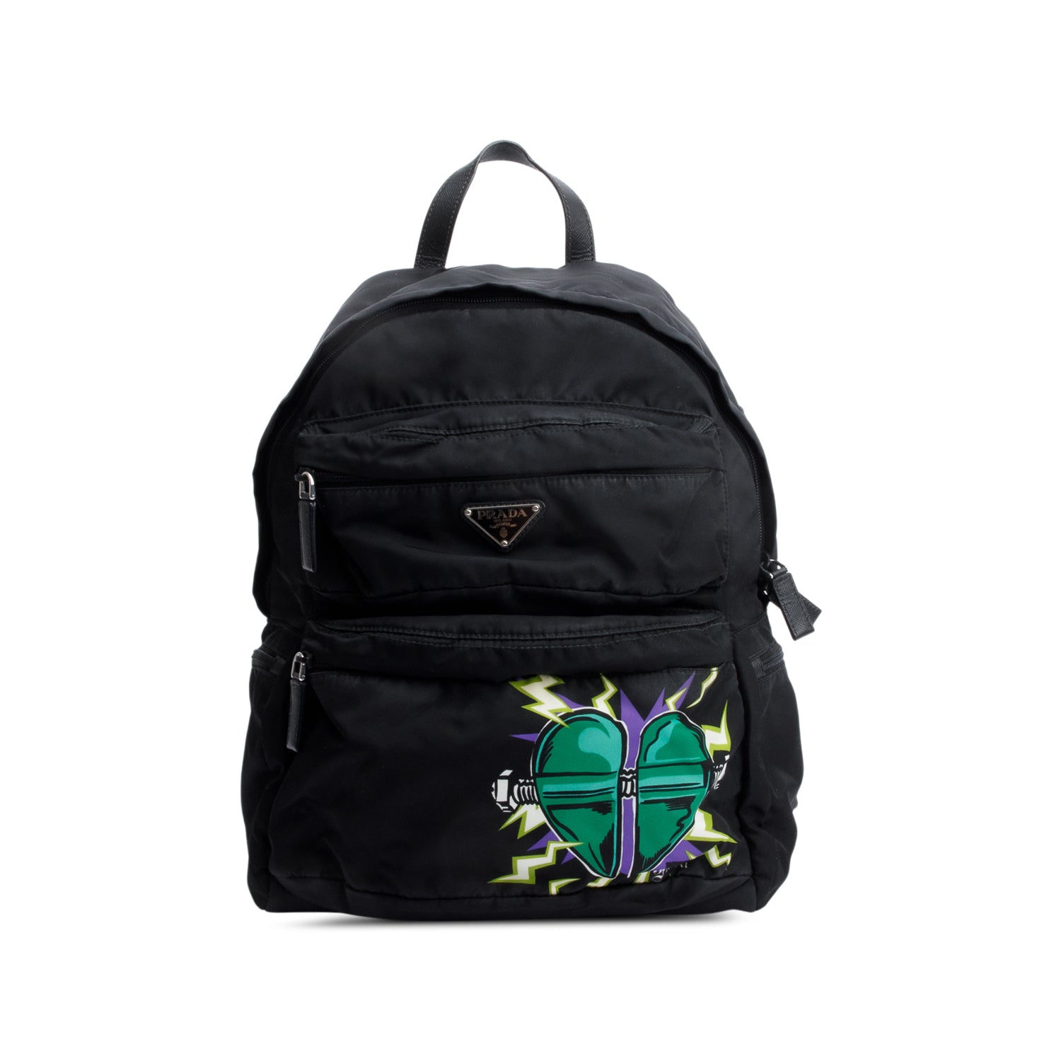 Prada X Universal Studios Black Tessuto Nylon Frankenstein Heart Backpack