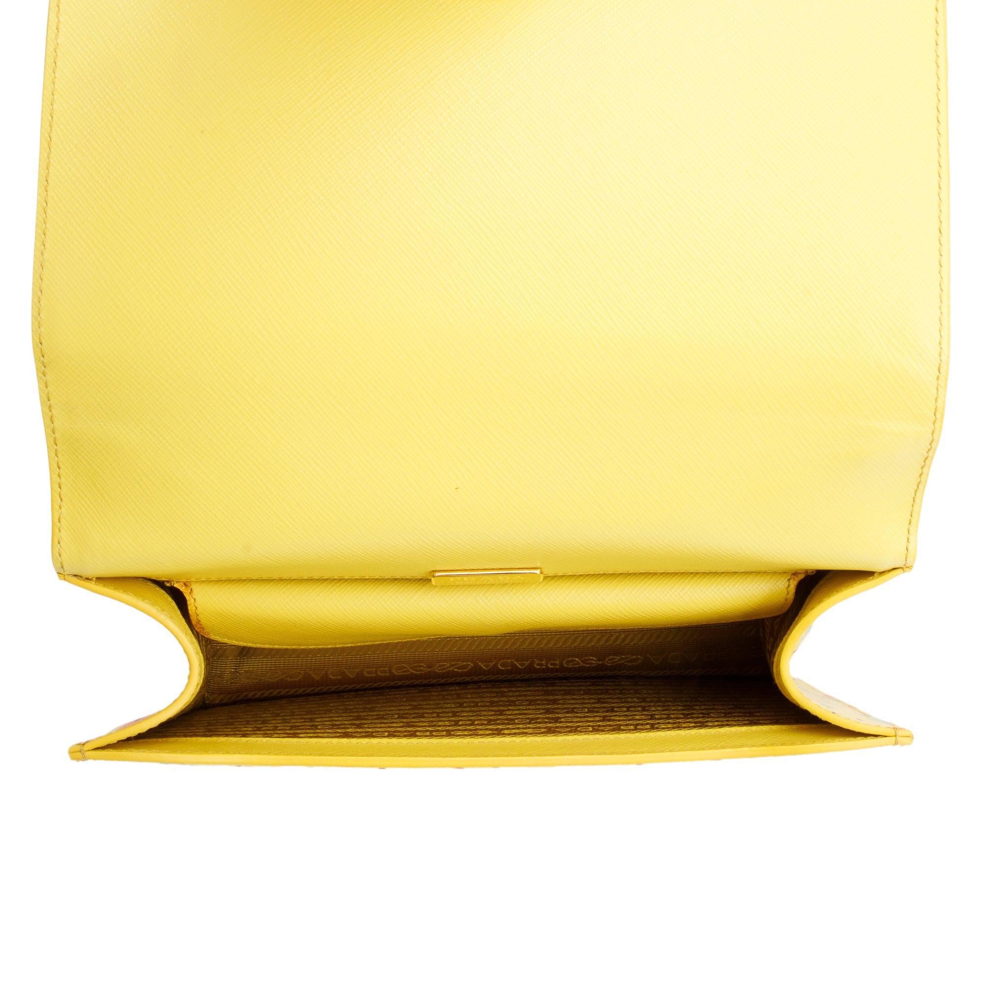 Prada Yellow Saffiano Stampata Palm Tree Print Crossbody Bag
