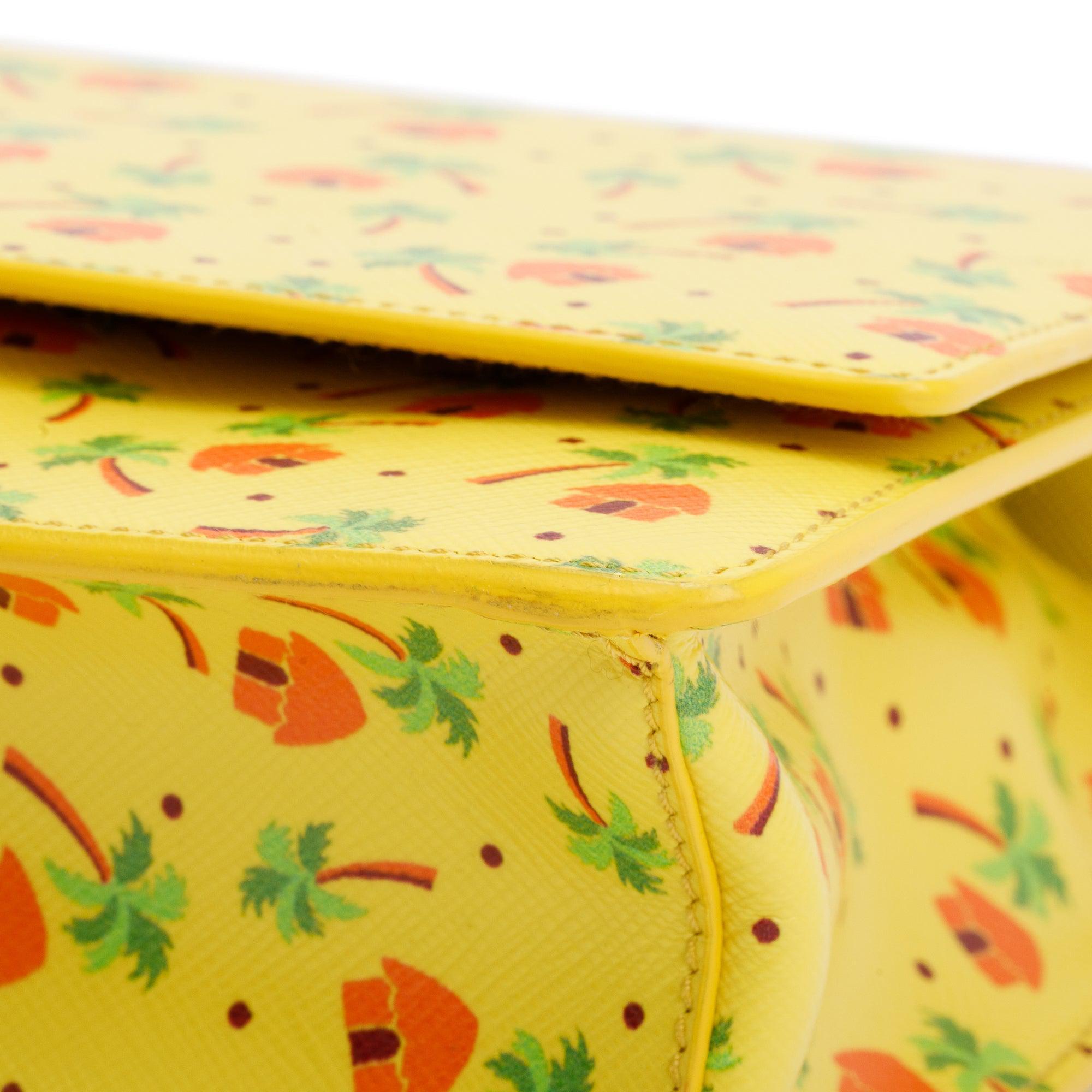 Prada Yellow Saffiano Stampata Palm Tree Print Crossbody Bag