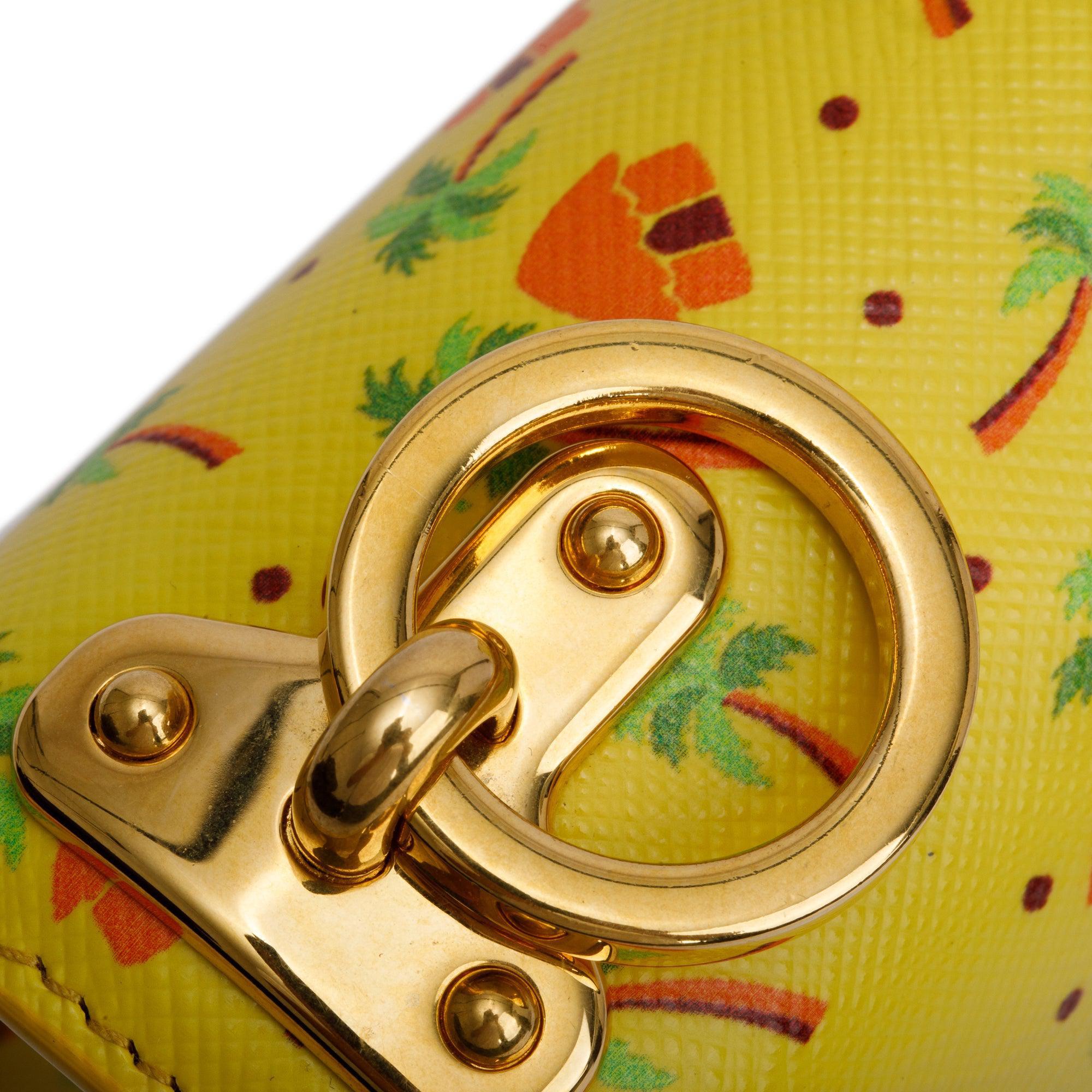 Prada Yellow Saffiano Stampata Palm Tree Print Crossbody Bag