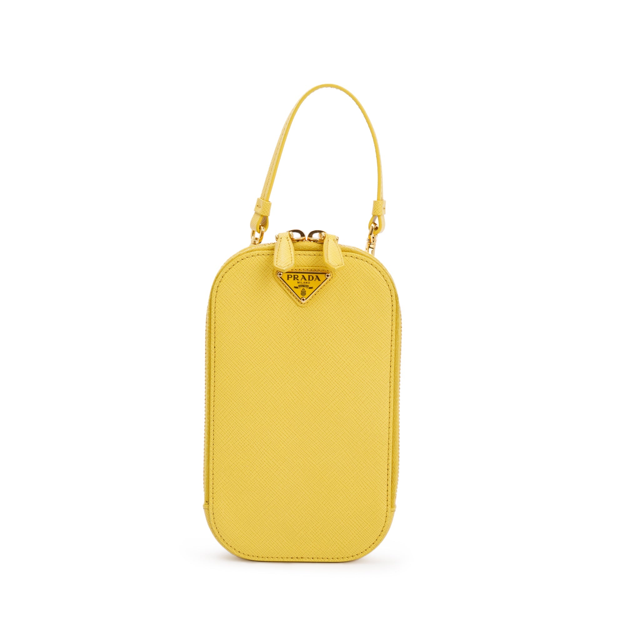 Prada Yellow Saffiano Triangle Phone Bag w/ Strap, Box & Authenticity Card