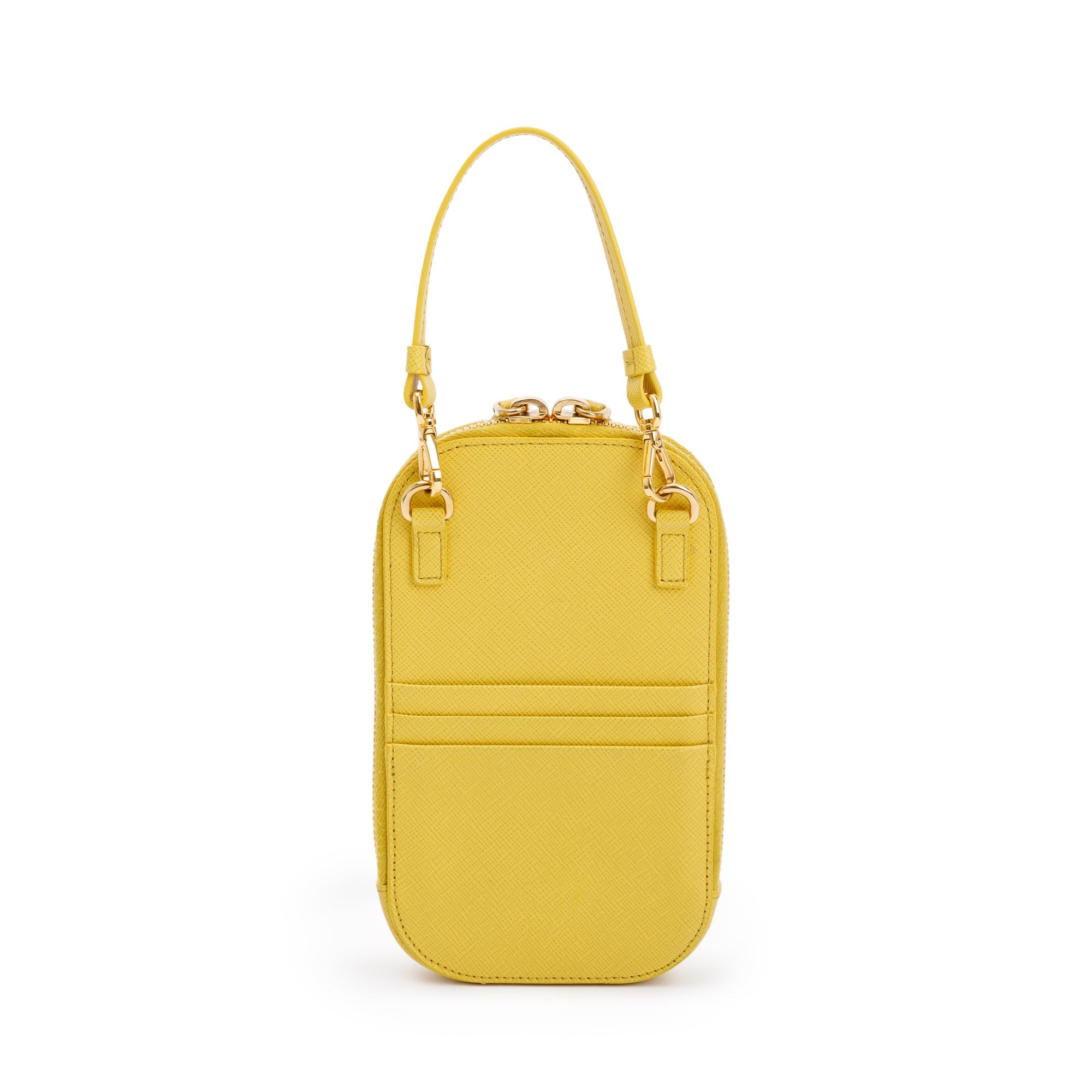 Prada Yellow Saffiano Triangle Phone Bag w/ Strap, Box & Authenticity Card