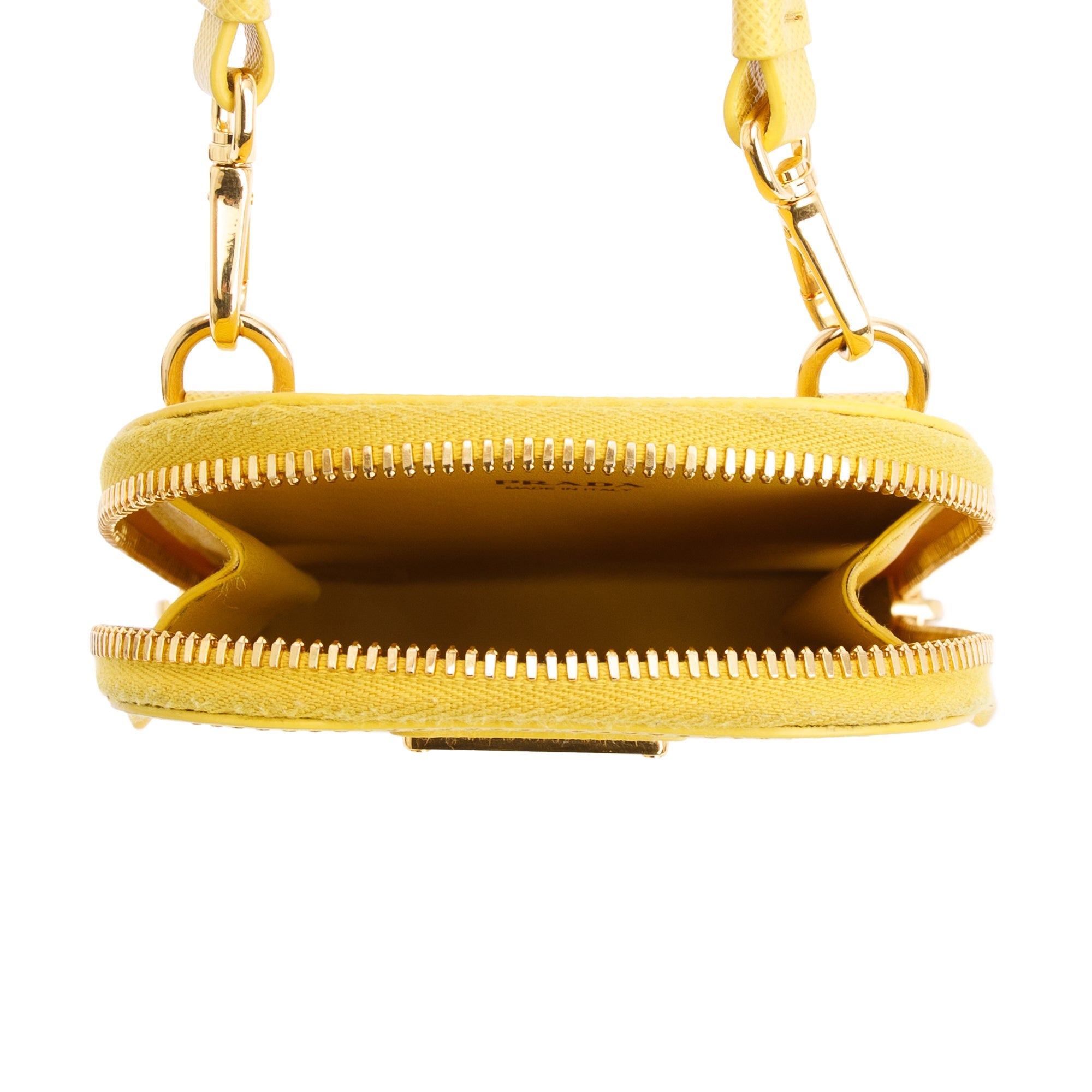 Prada Yellow Saffiano Triangle Phone Bag w/ Strap, Box & Authenticity Card