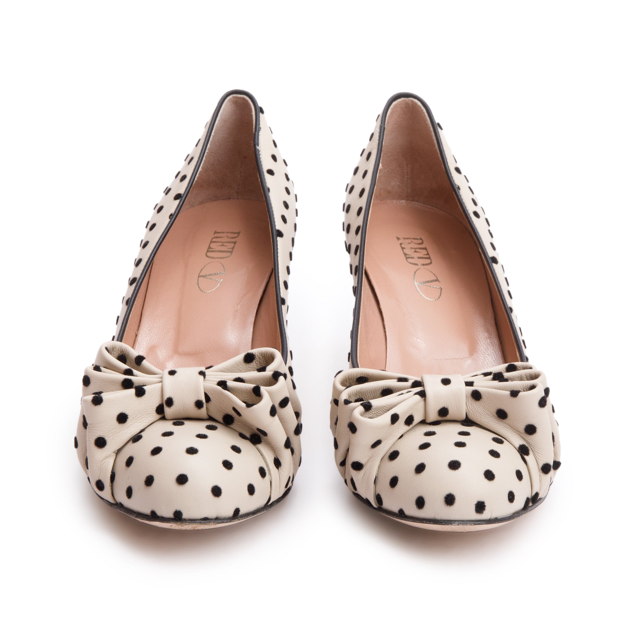 RED Valentino Beige Polka Dot Satin Bow Accent Pumps, Size 39 w/ Box