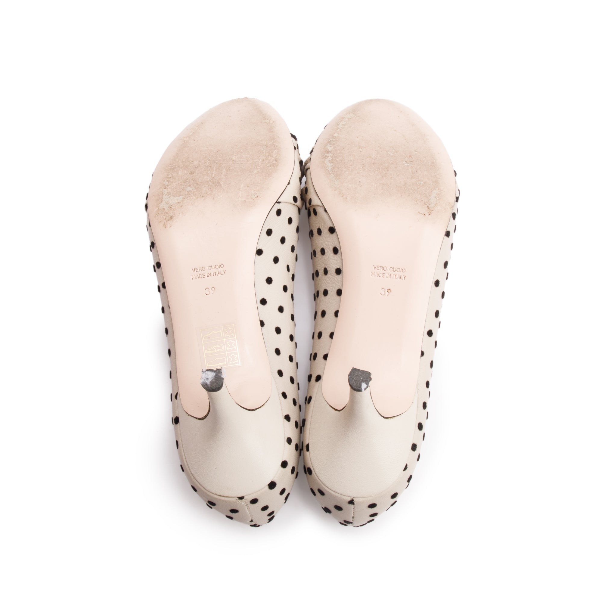 RED Valentino Beige Polka Dot Satin Bow Accent Pumps, Size 39 w/ Box