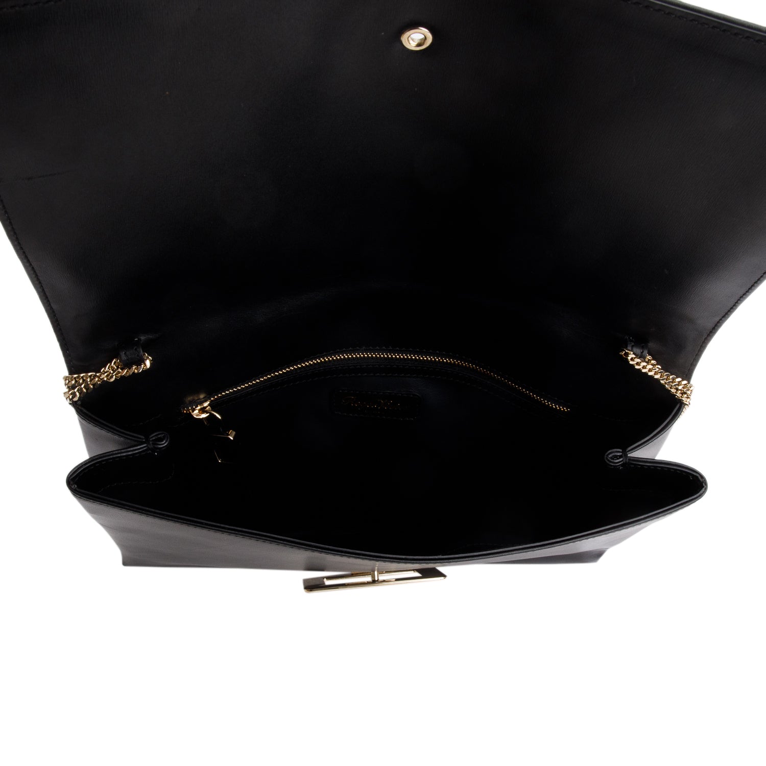 Roger Vivier Black Soft Leather Envelope Clutch on Chain