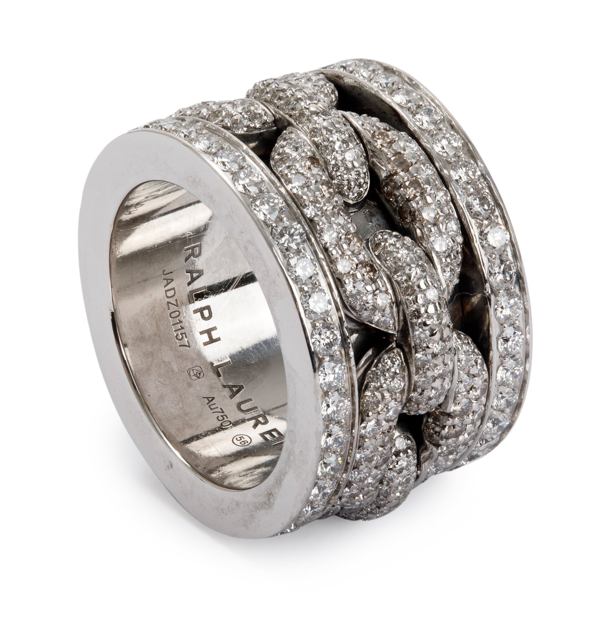 Ralph Lauren 18k White Gold Pave Diamond Chunky Chain Ring, Size 8