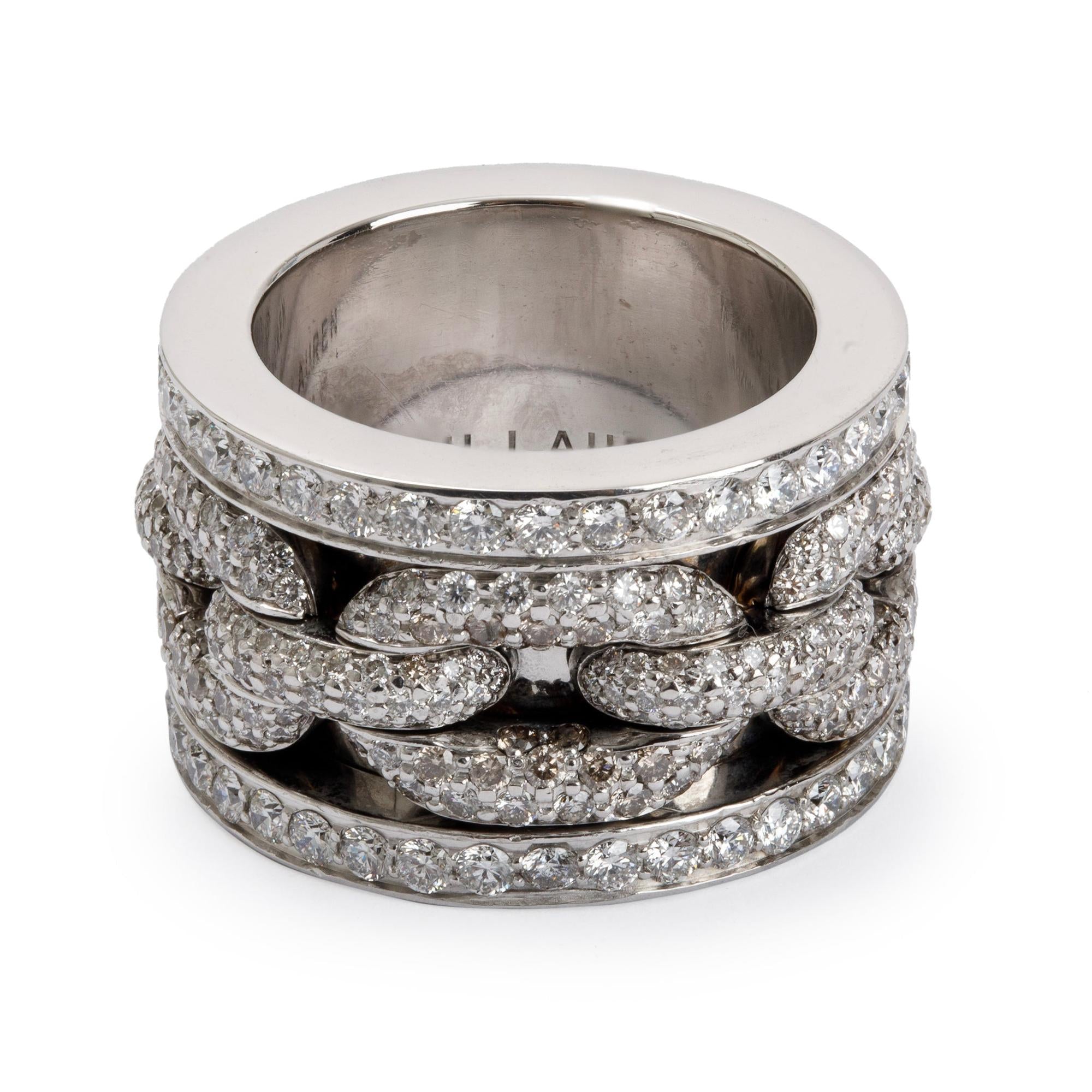 Ralph Lauren 18k White Gold Pave Diamond Chunky Chain Ring, Size 8