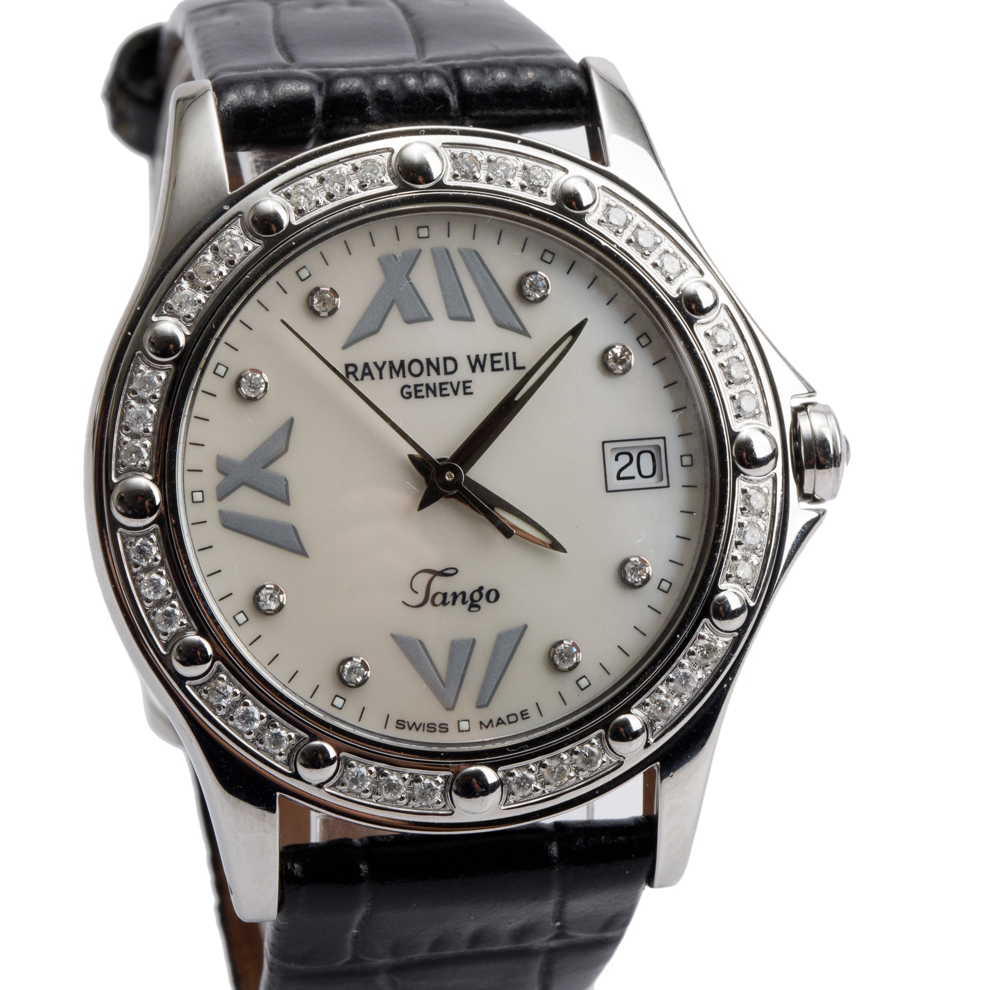 Raymond Weil Stainless Steel Tango Diamond Bezel Mother of Pearl Diamond Dial 38 MM Quartz Watch