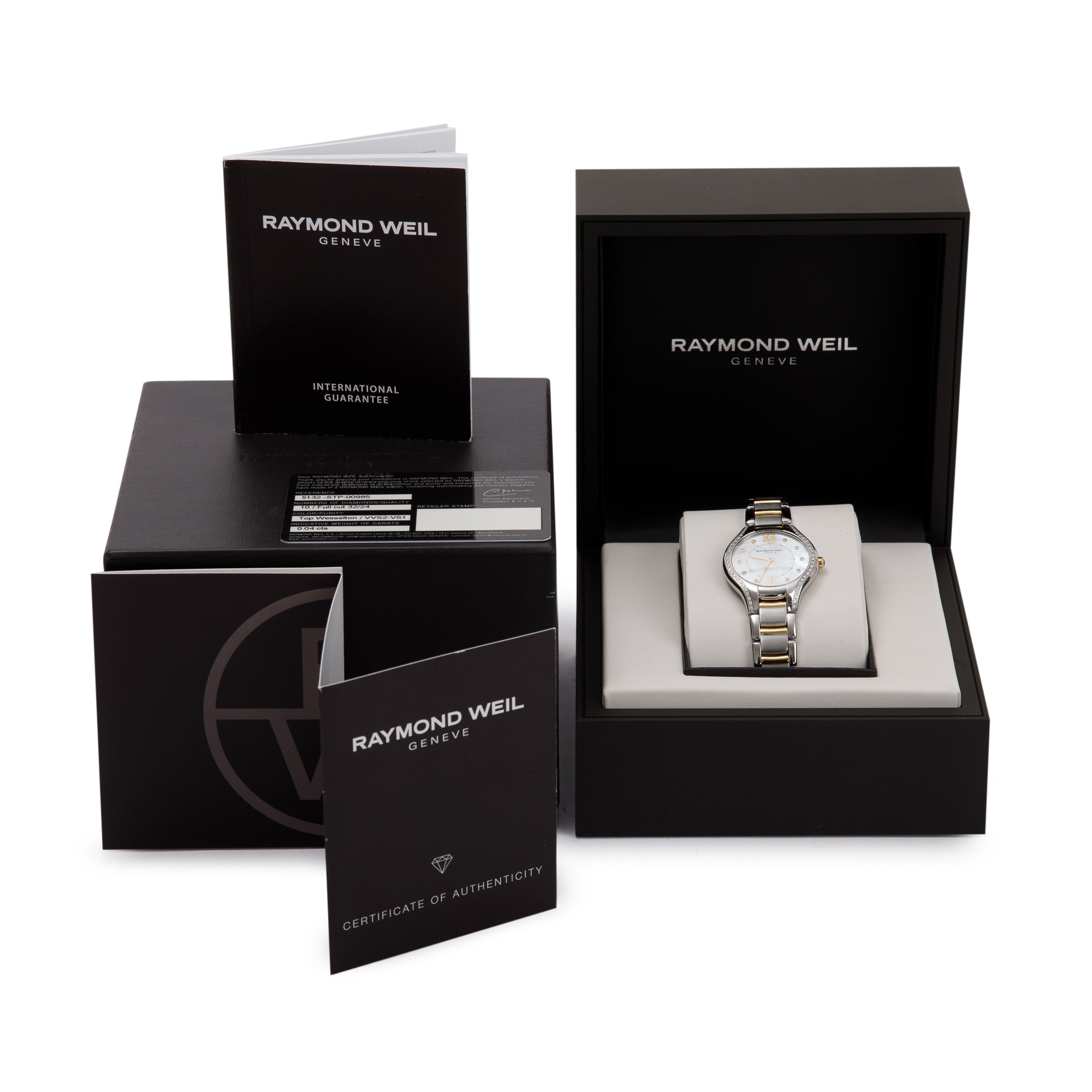 Raymond Weil Two-Tone Noemia 32MM Diamond Watch w/ Box, Papers & Receipt