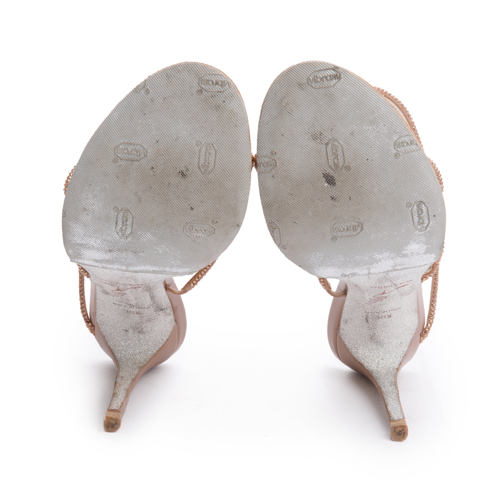 Rene Caovilla Beige Leather Crystal Embellished Margot Sandals, Size 38.5