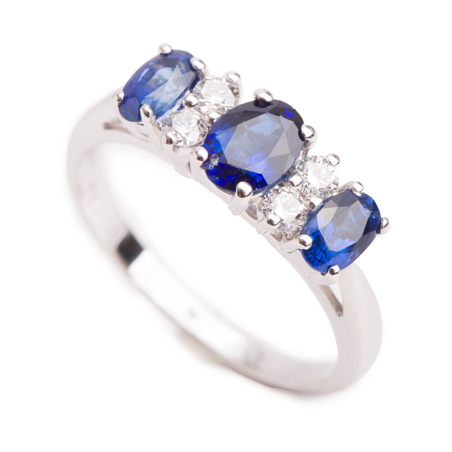 14k White Gold Blue Saphire & Diamond Ring, Size 6.5