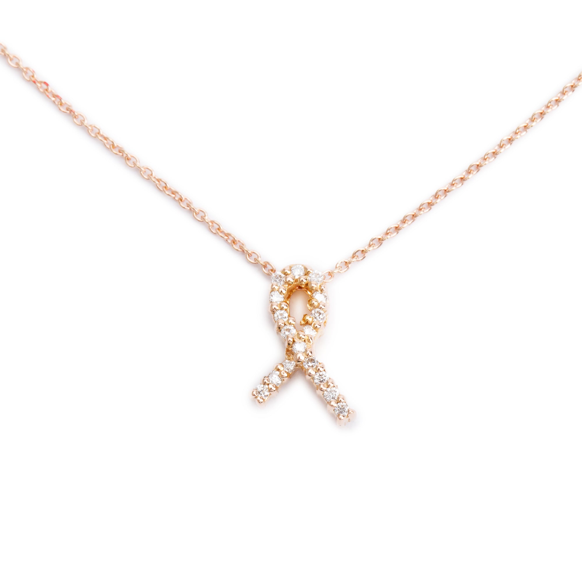 Roberto Coin 18k Rose Gold Diamond Tiny Treasures Ribbon Of Hope Pendant Necklace w/ Box