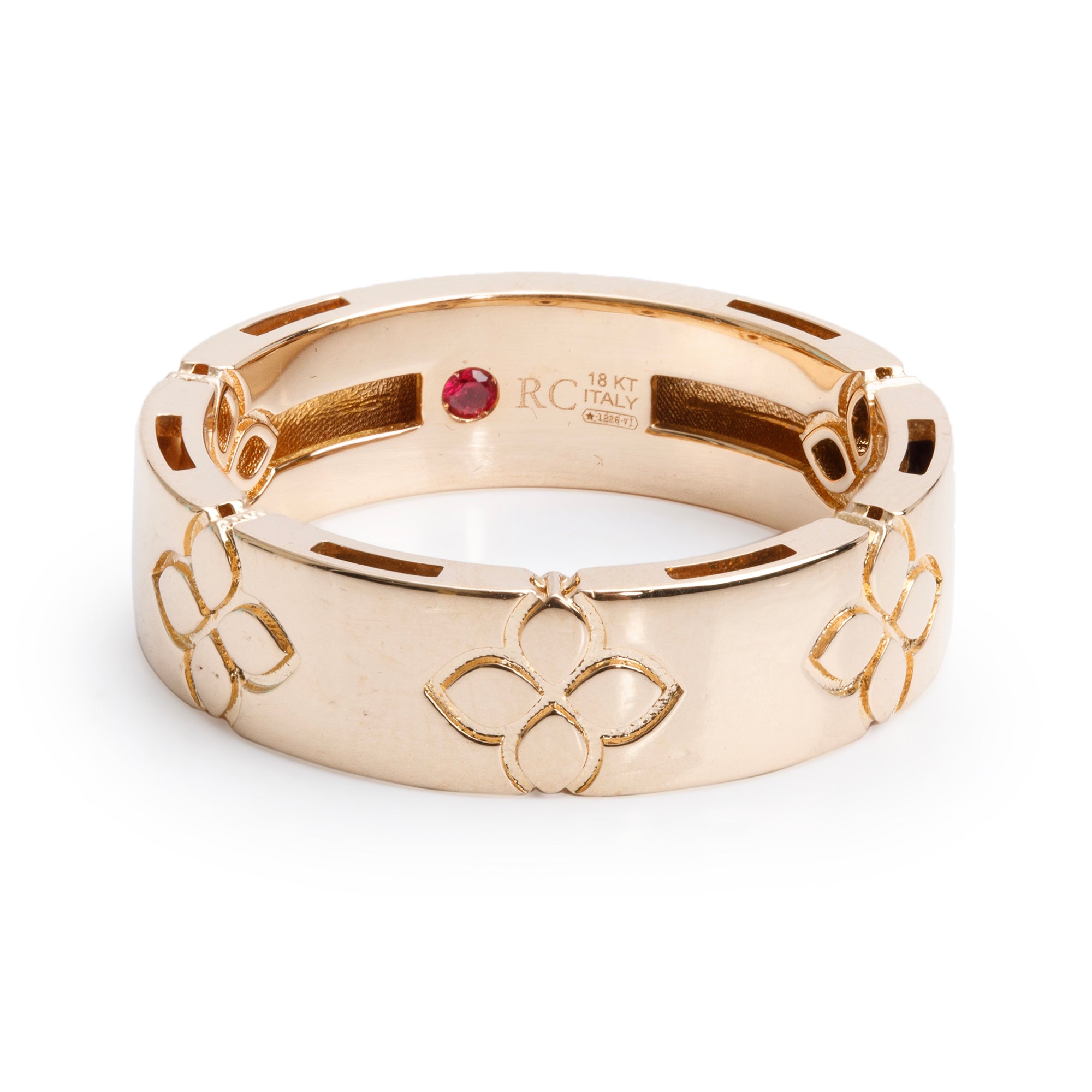 Roberto Coin 18k Rose Gold Love in Verona Etched Flowers Wide Band Ring, Size 8.5 w/ Box