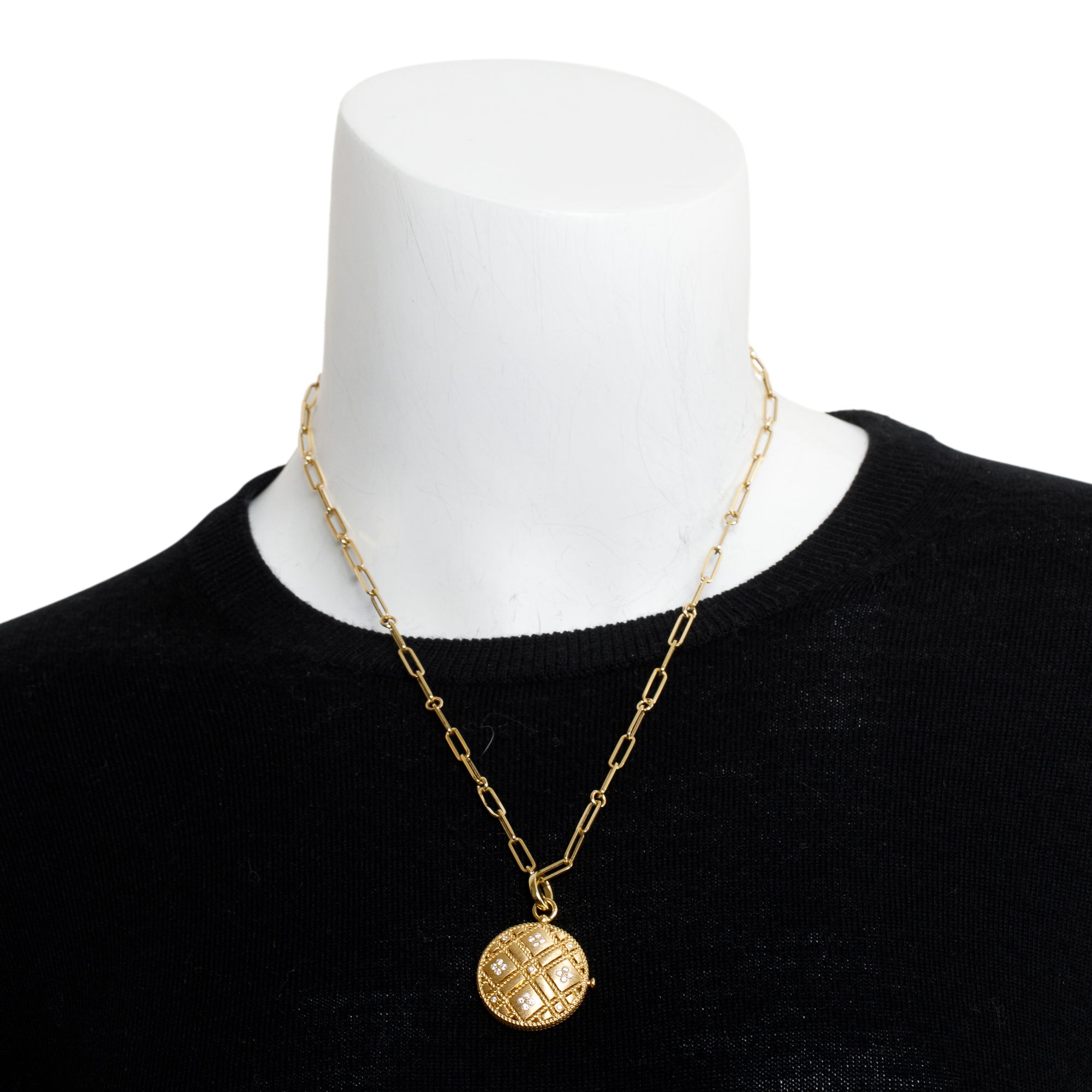 Roberto Coin 18k Yellow Gold Diamond Palazzo Ducale Satin Locket Pendant Necklace w/ Box