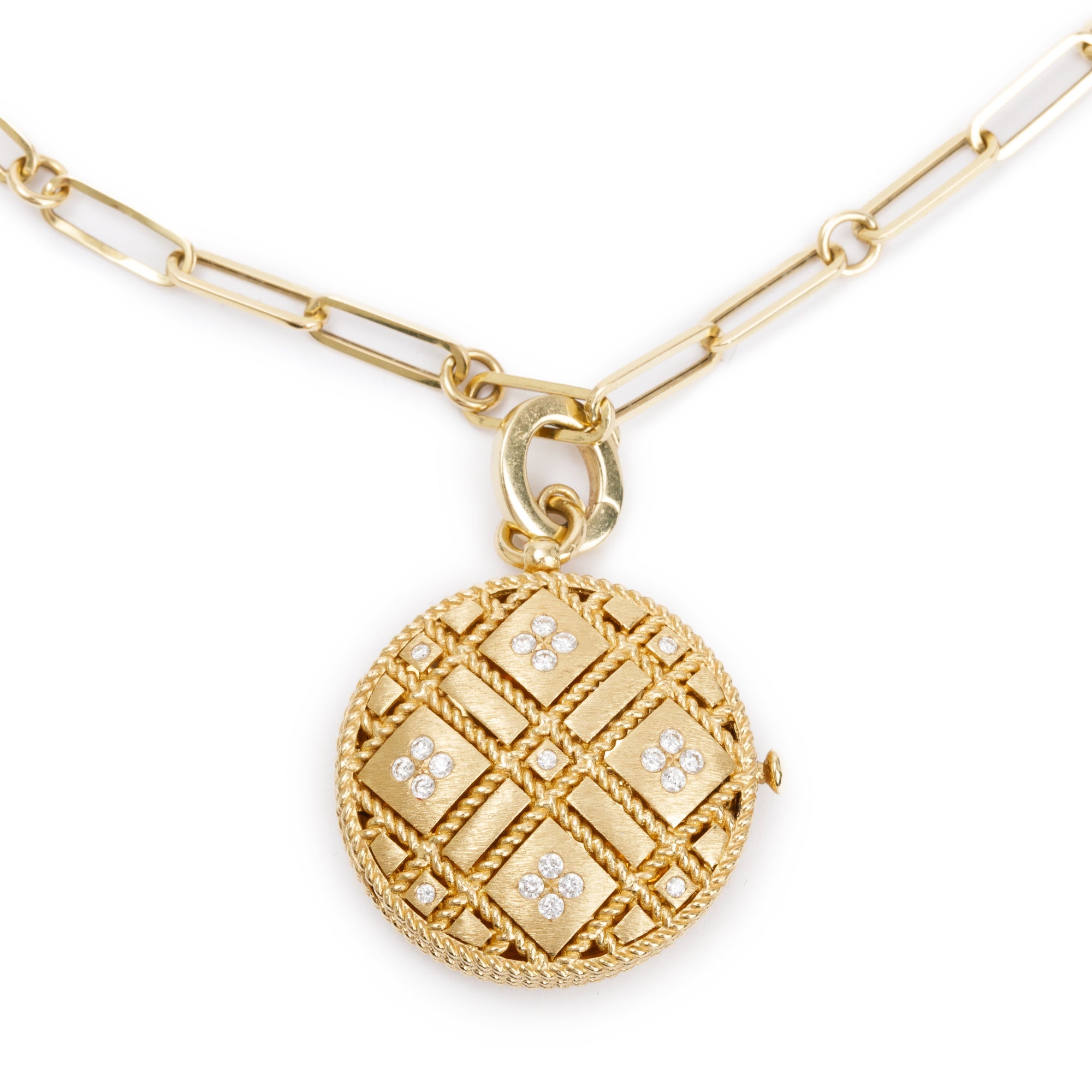 Roberto Coin 18k Yellow Gold Diamond Palazzo Ducale Satin Locket Pendant Necklace w/ Box