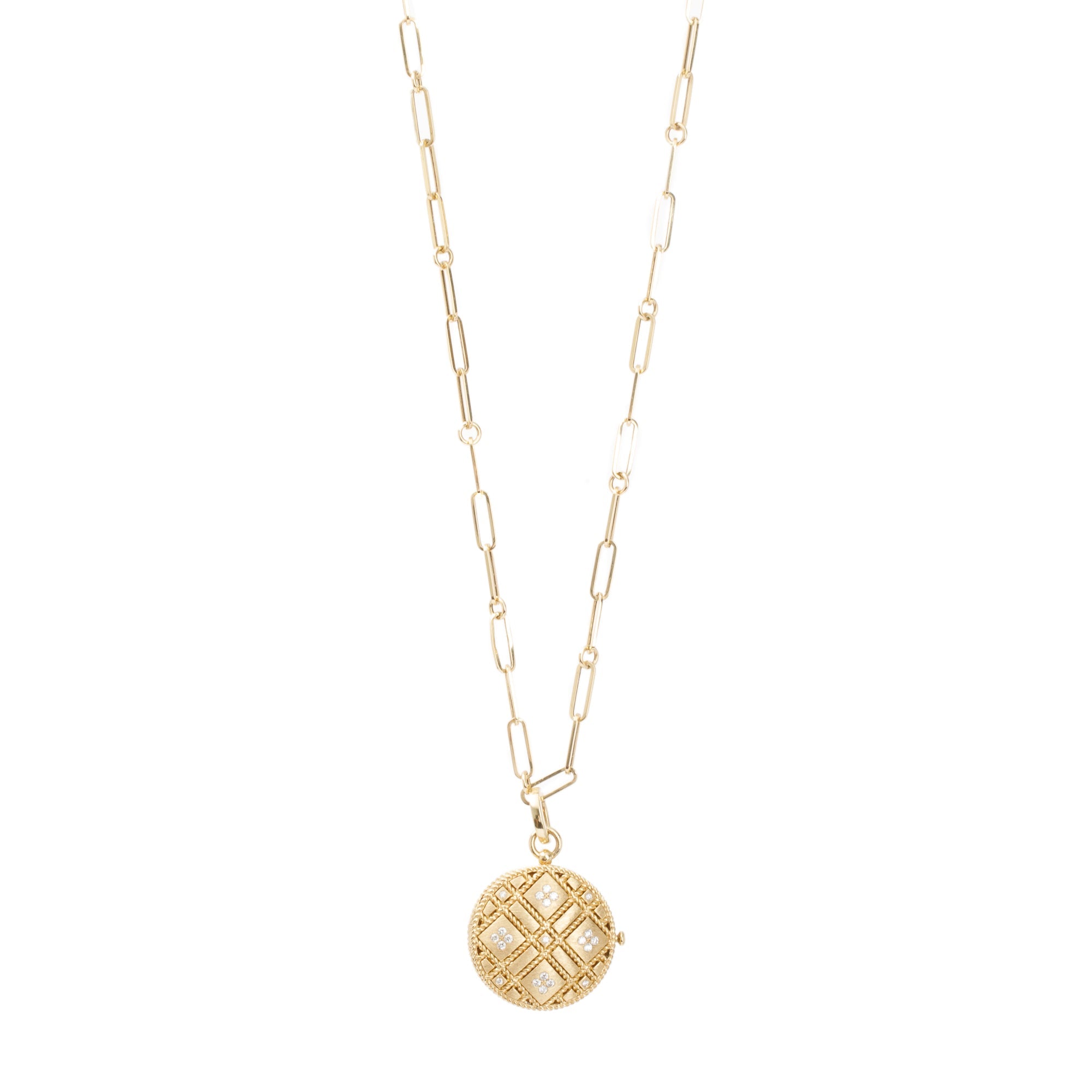 Roberto Coin 18k Yellow Gold Diamond Palazzo Ducale Satin Locket Pendant Necklace w/ Box