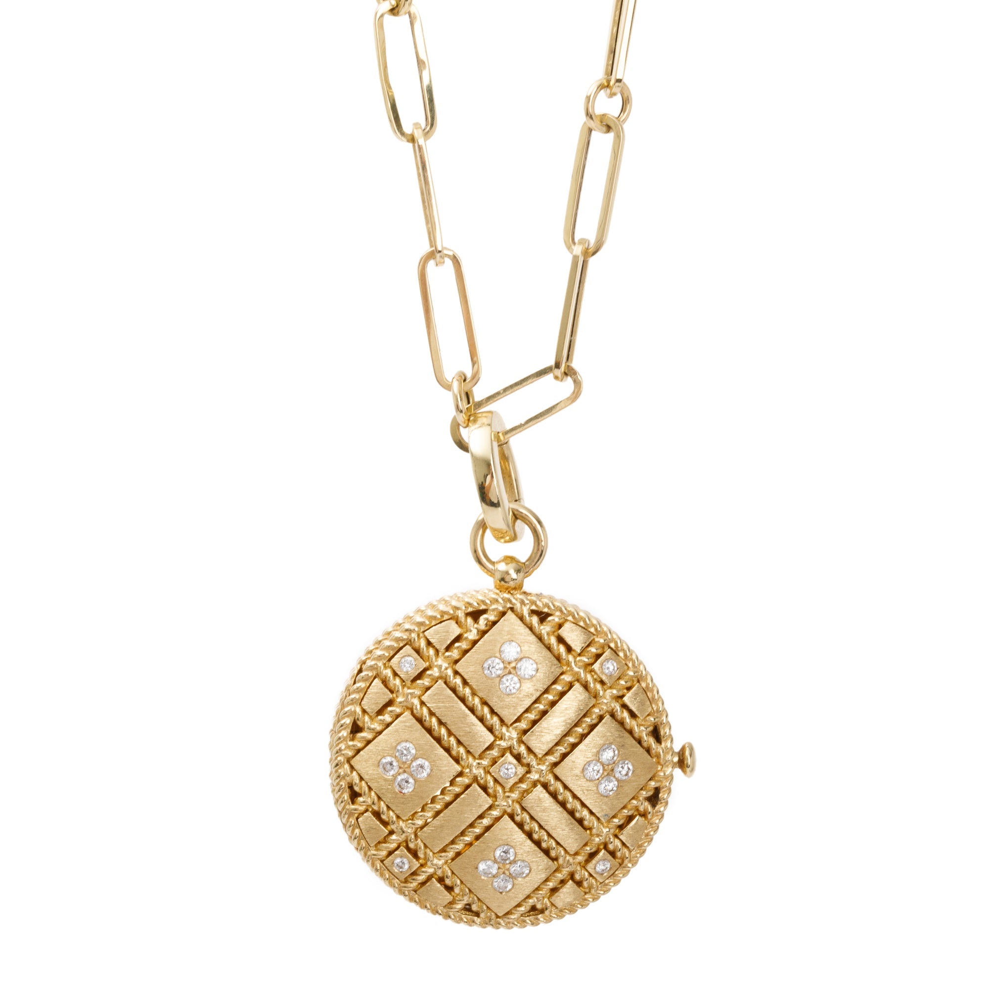 Roberto Coin 18k Yellow Gold Diamond Palazzo Ducale Satin Locket Pendant Necklace w/ Box